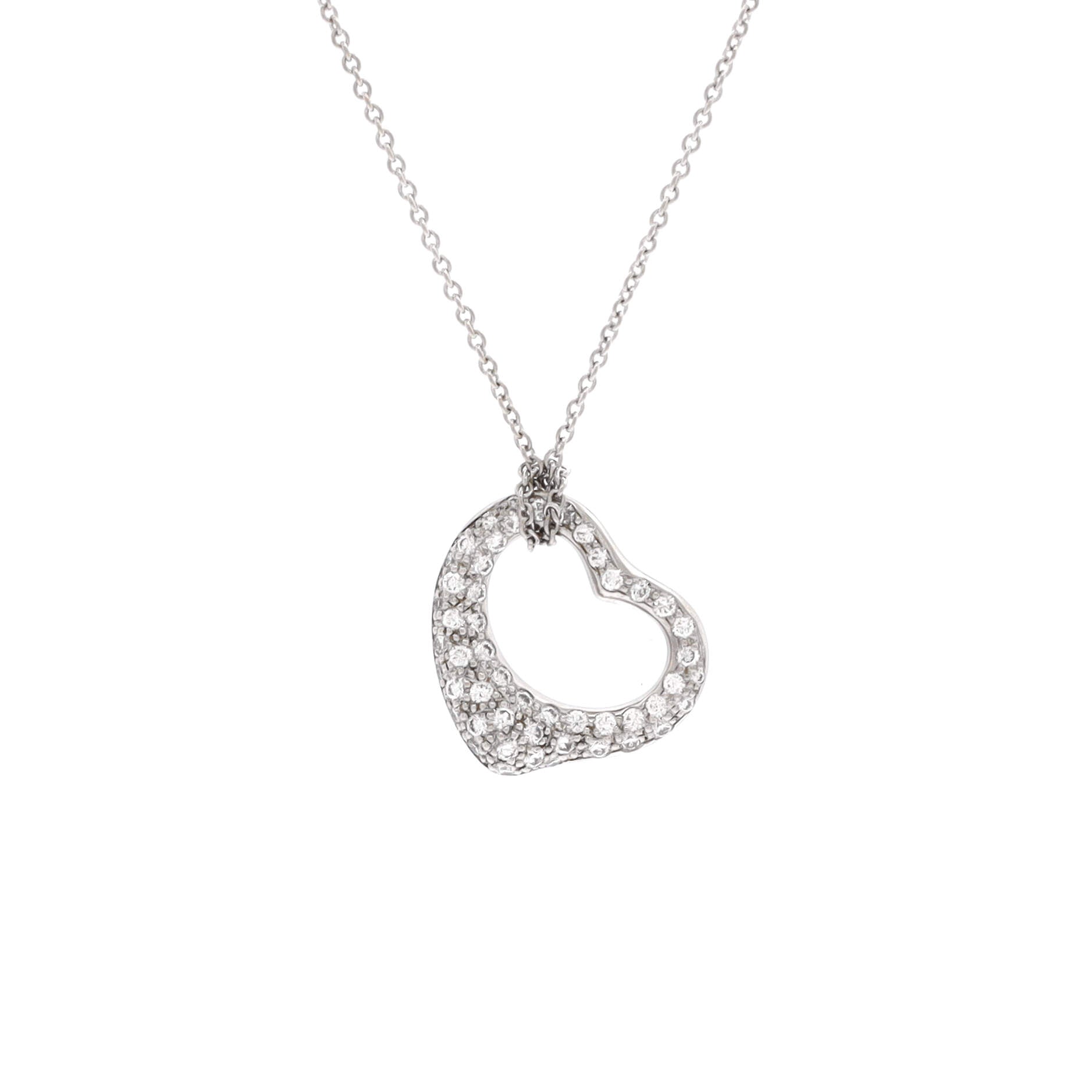 Elsa Peretti Open Heart Pendant Necklace Platinum with Pave Diamonds 16mm