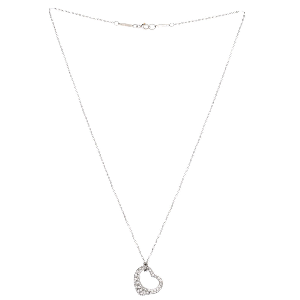 Elsa Peretti Open Heart Pendant Necklace Platinum with Pave Diamonds 16mm