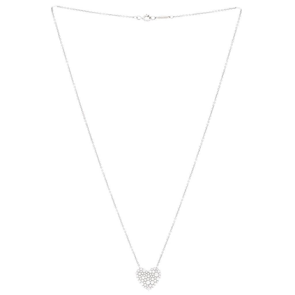 Metro Heart Pendant Necklace White Gold and Pave Diamonds 14mm