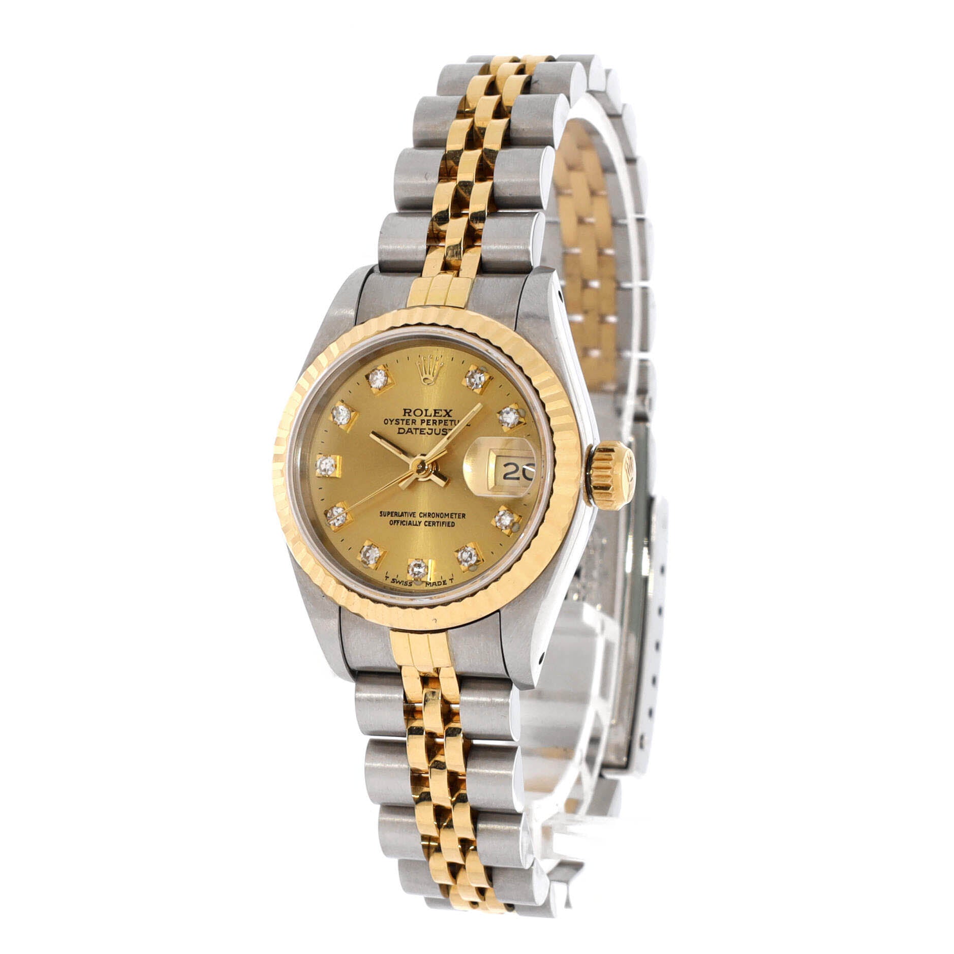 Oyster Perpetual Datejust Automatic Watch Stainless Steel and Yellow Gold with Diamond Markers 26