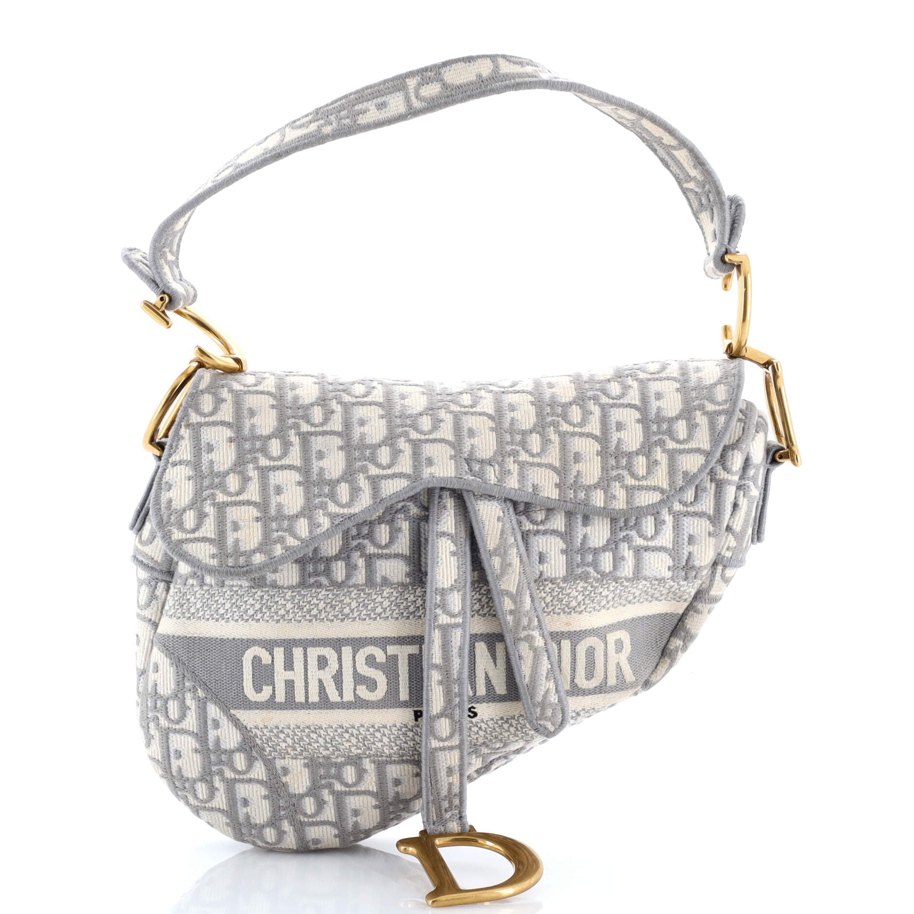 Saddle Handbag Logo Embroidered Oblique Canvas Medium