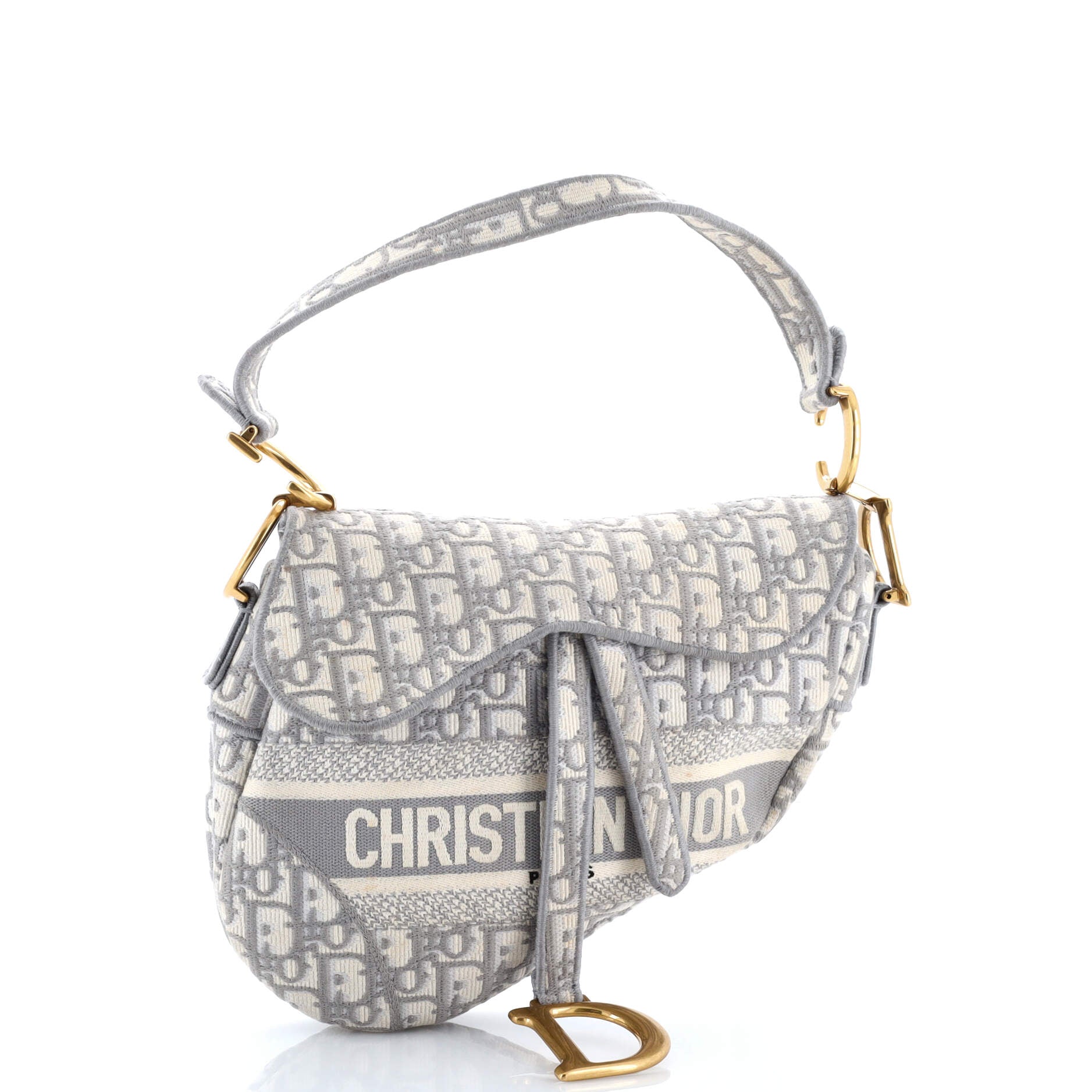 Saddle Handbag Logo Embroidered Oblique Canvas Medium