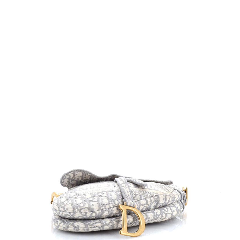 Saddle Handbag Logo Embroidered Oblique Canvas Medium