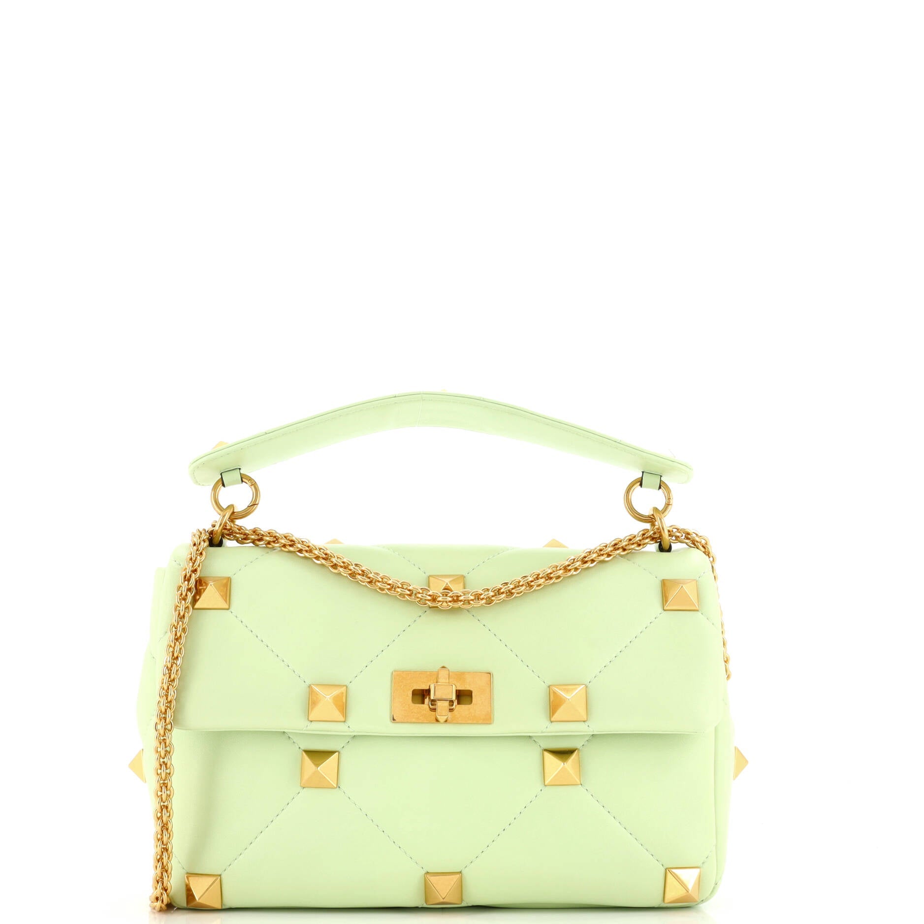 Roman Stud Flap Bag Quilted Leather Large