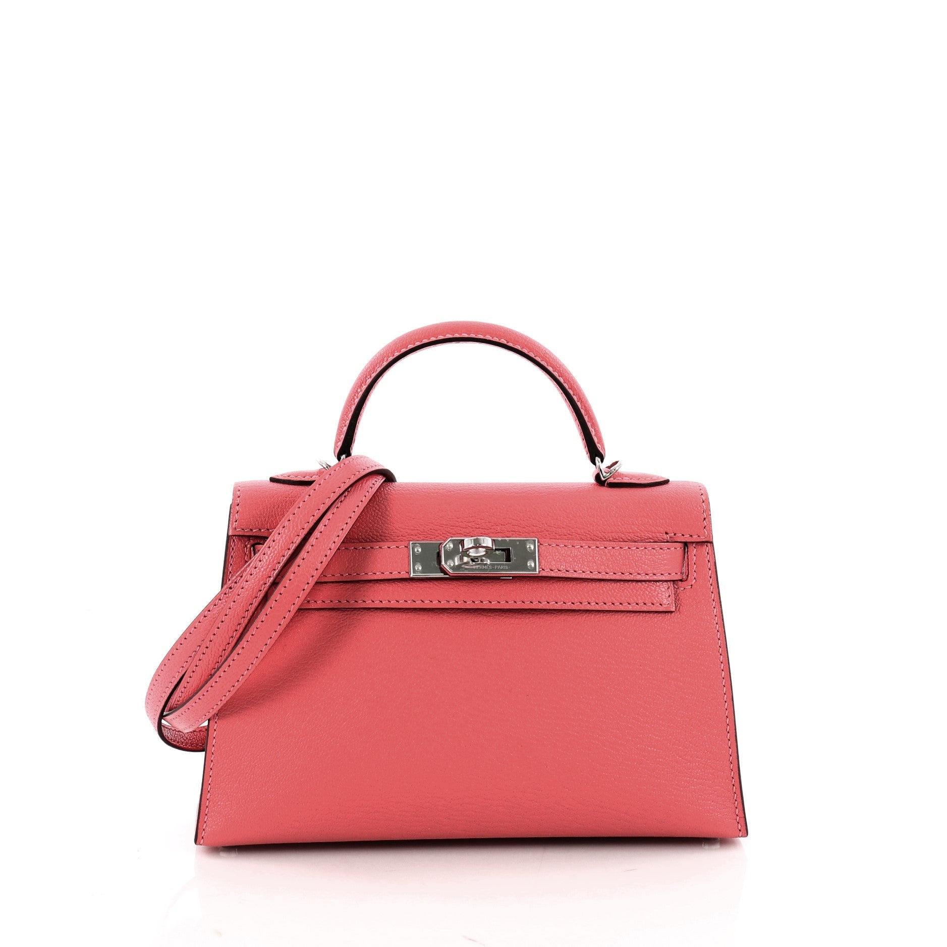Kelly Mini II Handbag Rose Lipstick Chevre Mysore with Palladium Hardware 20
