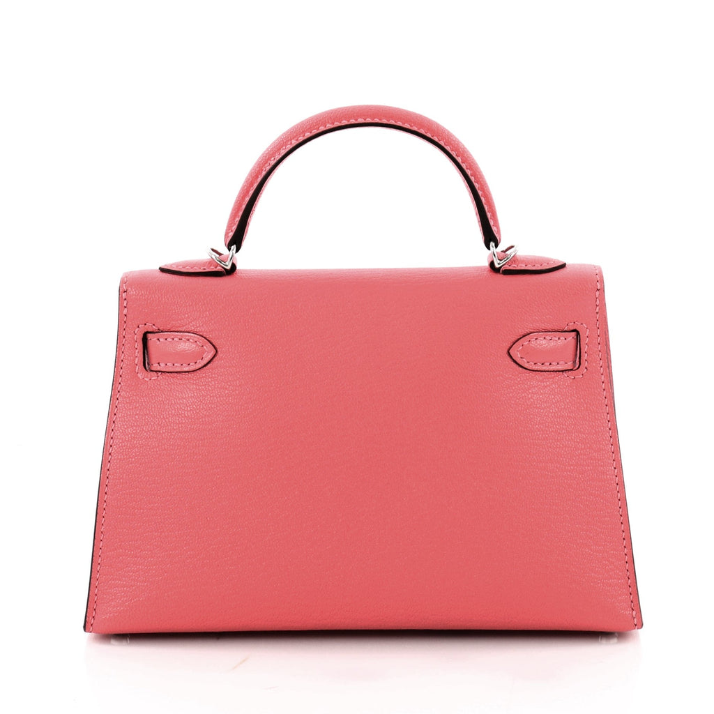 Kelly Mini II Handbag Rose Lipstick Chevre Mysore with Palladium Hardware 20