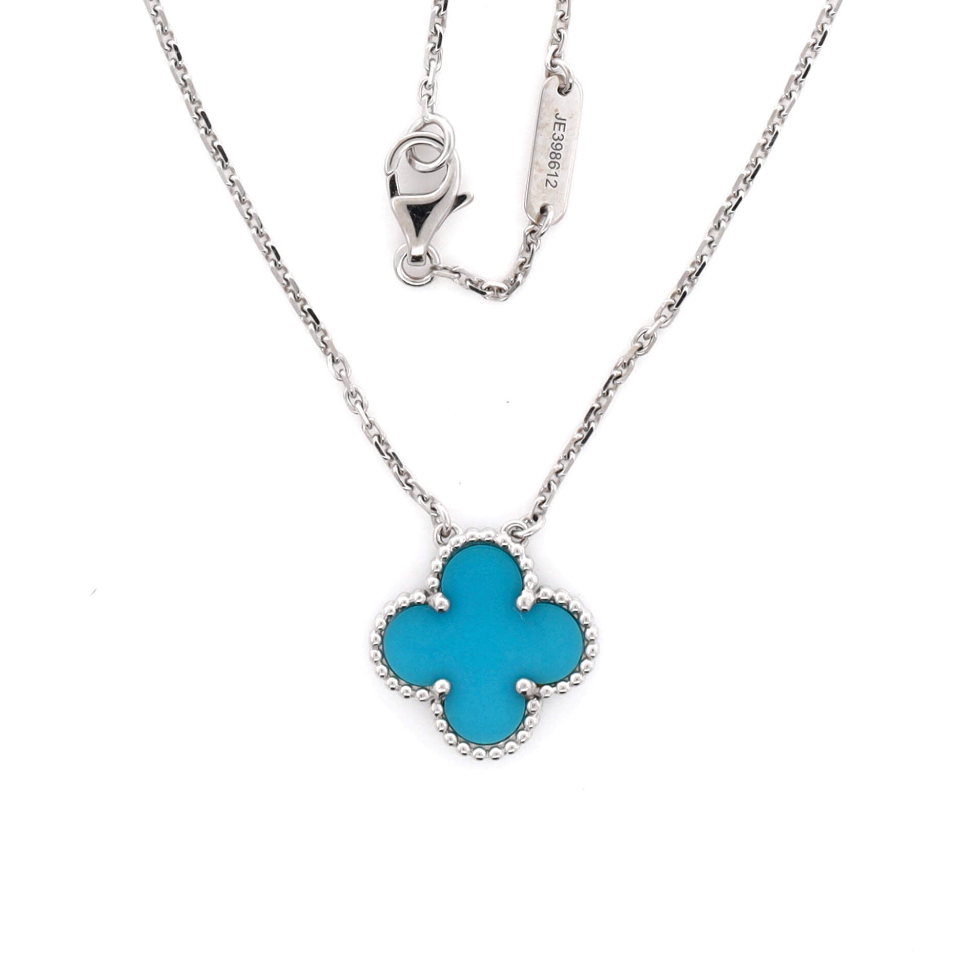Vintage Alhambra Pendant Necklace 18K White Gold and Turquoise