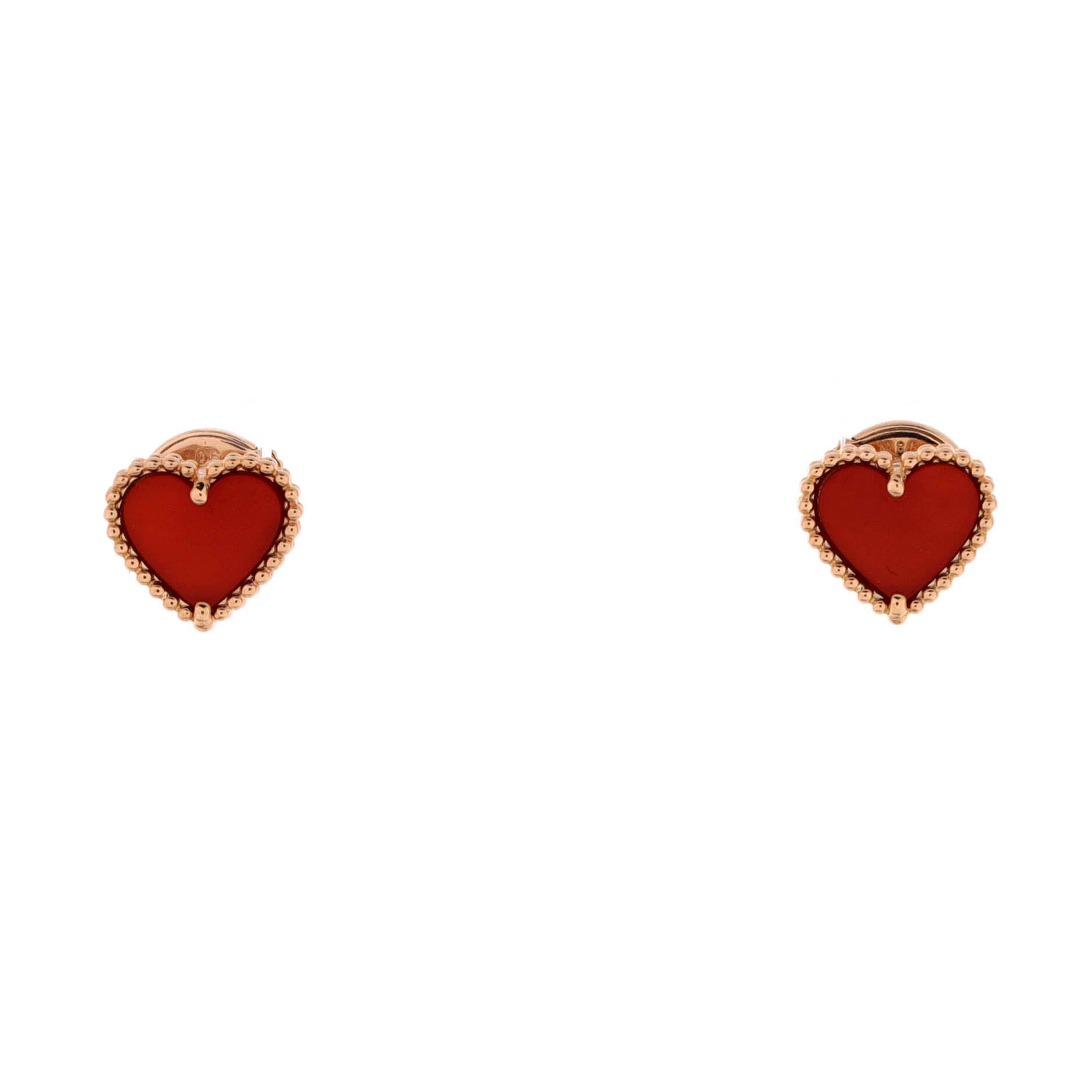 Sweet Alhambra Heart Earrings 18K Rose Gold with Carnelian