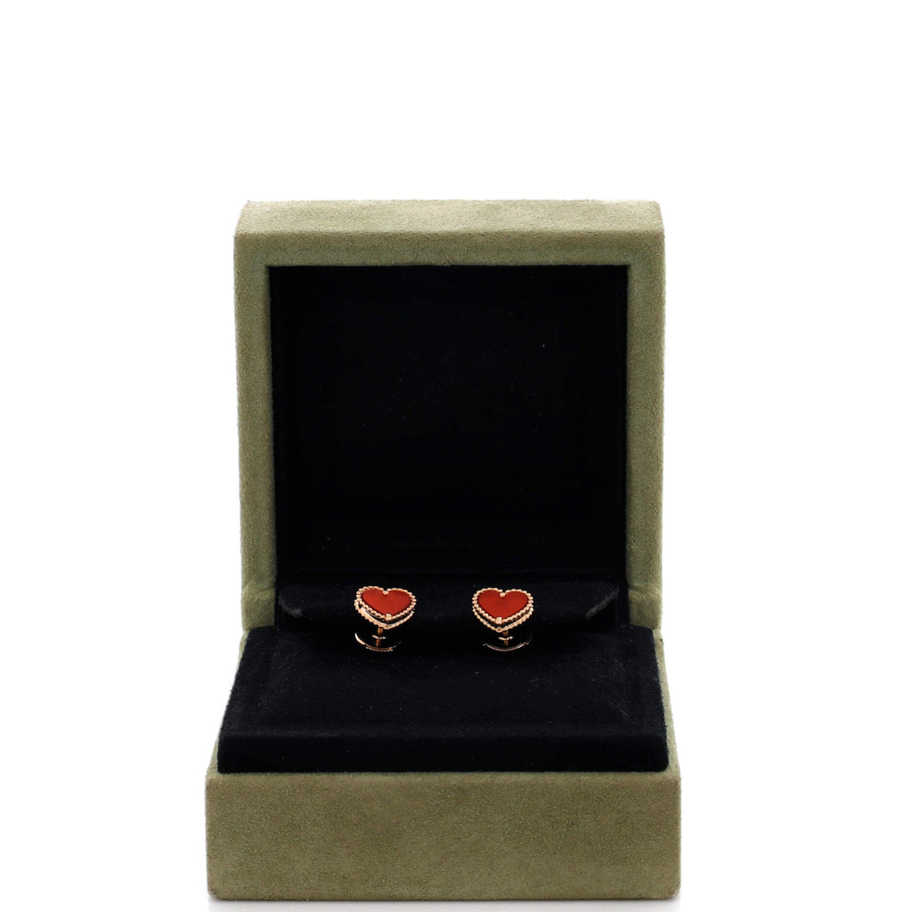 Sweet Alhambra Heart Earrings 18K Rose Gold with Carnelian