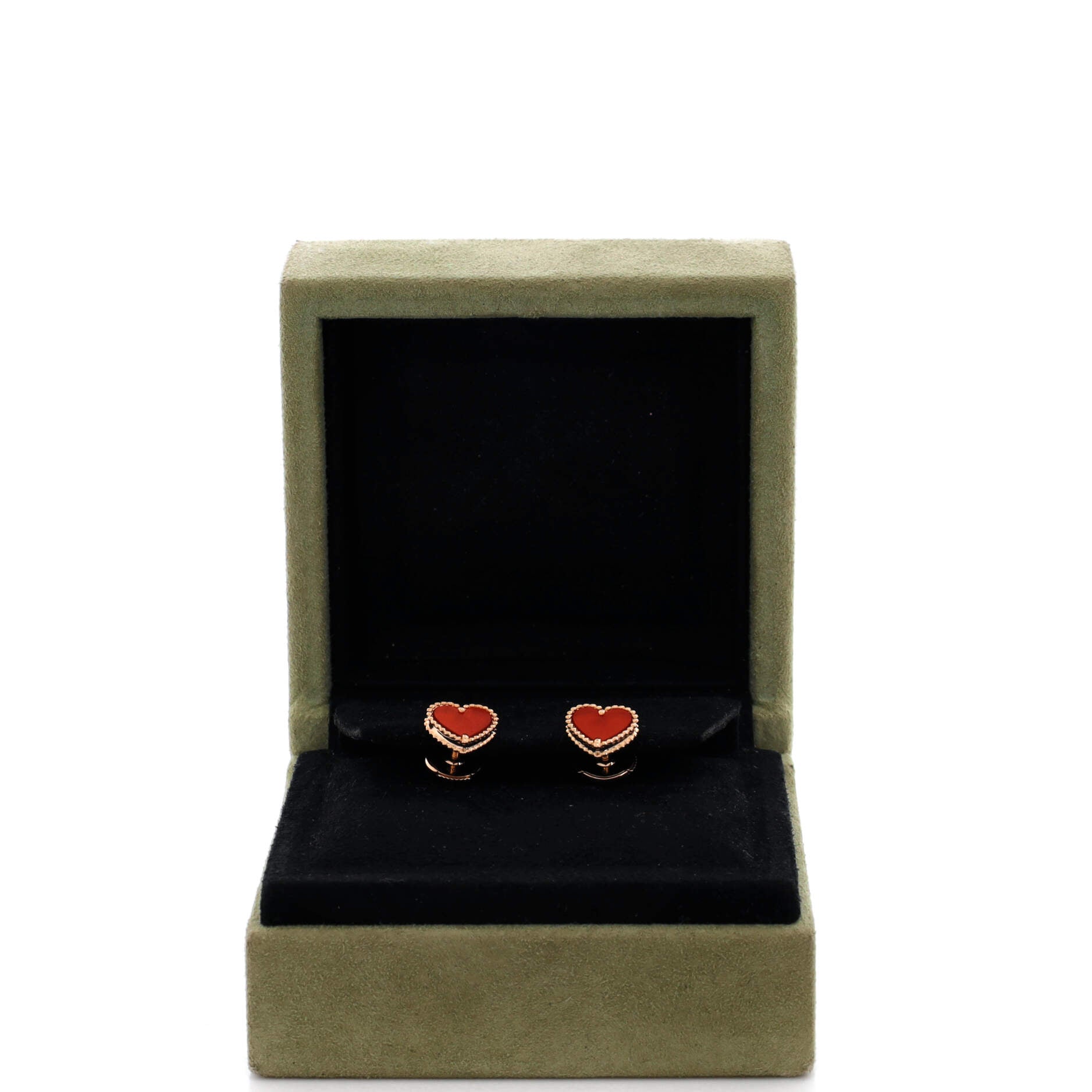 Sweet Alhambra Heart Earrings 18K Rose Gold with Carnelian