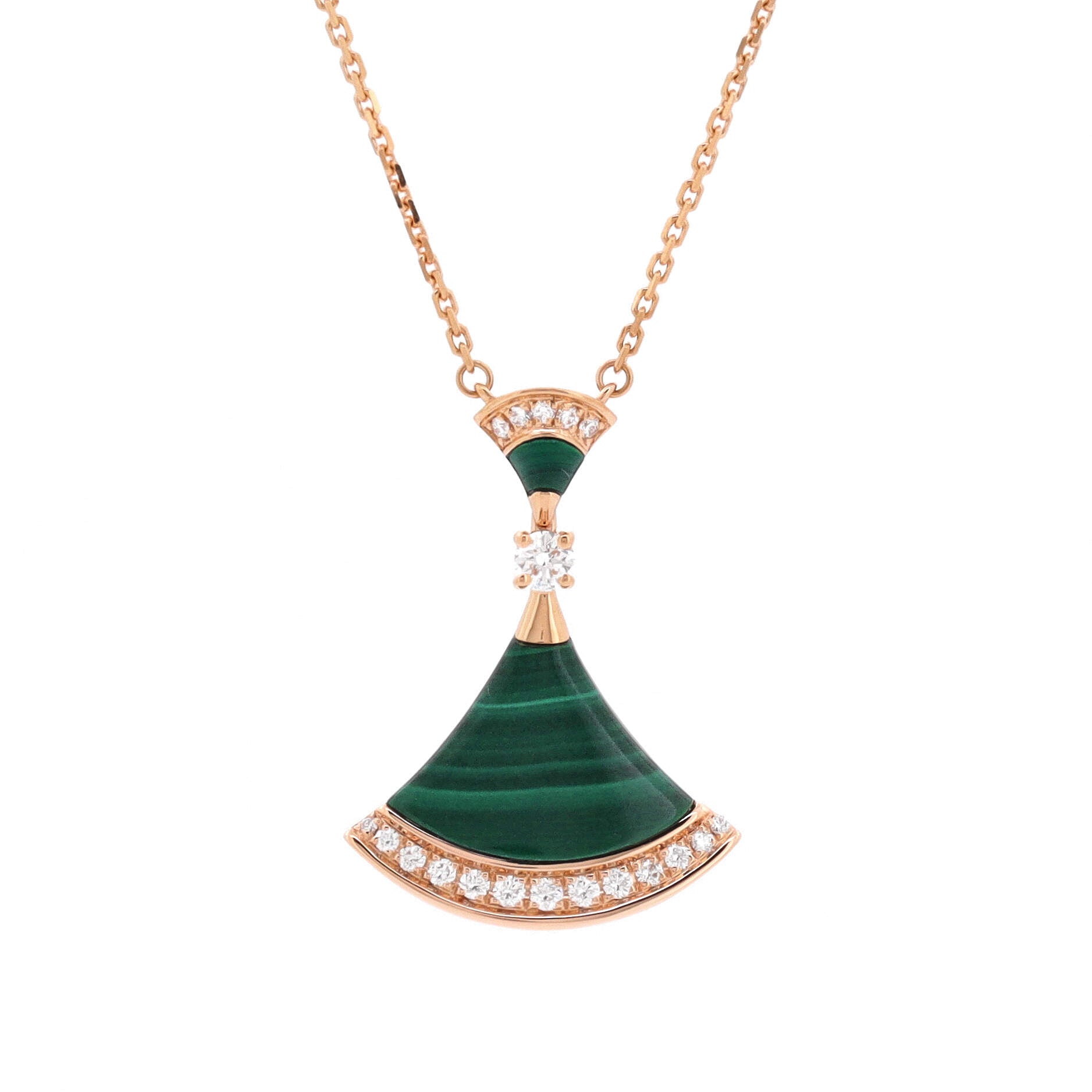 Divas' Dream Pendant Necklace 18K Rose Gold with Malachite and Diamonds Large