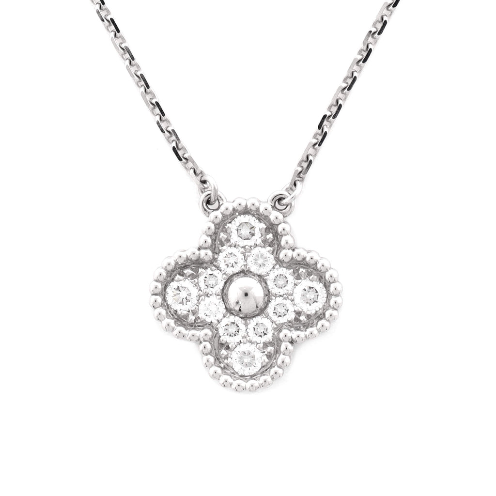 Vintage Alhambra Pendant Necklace 18K White Gold and Diamonds