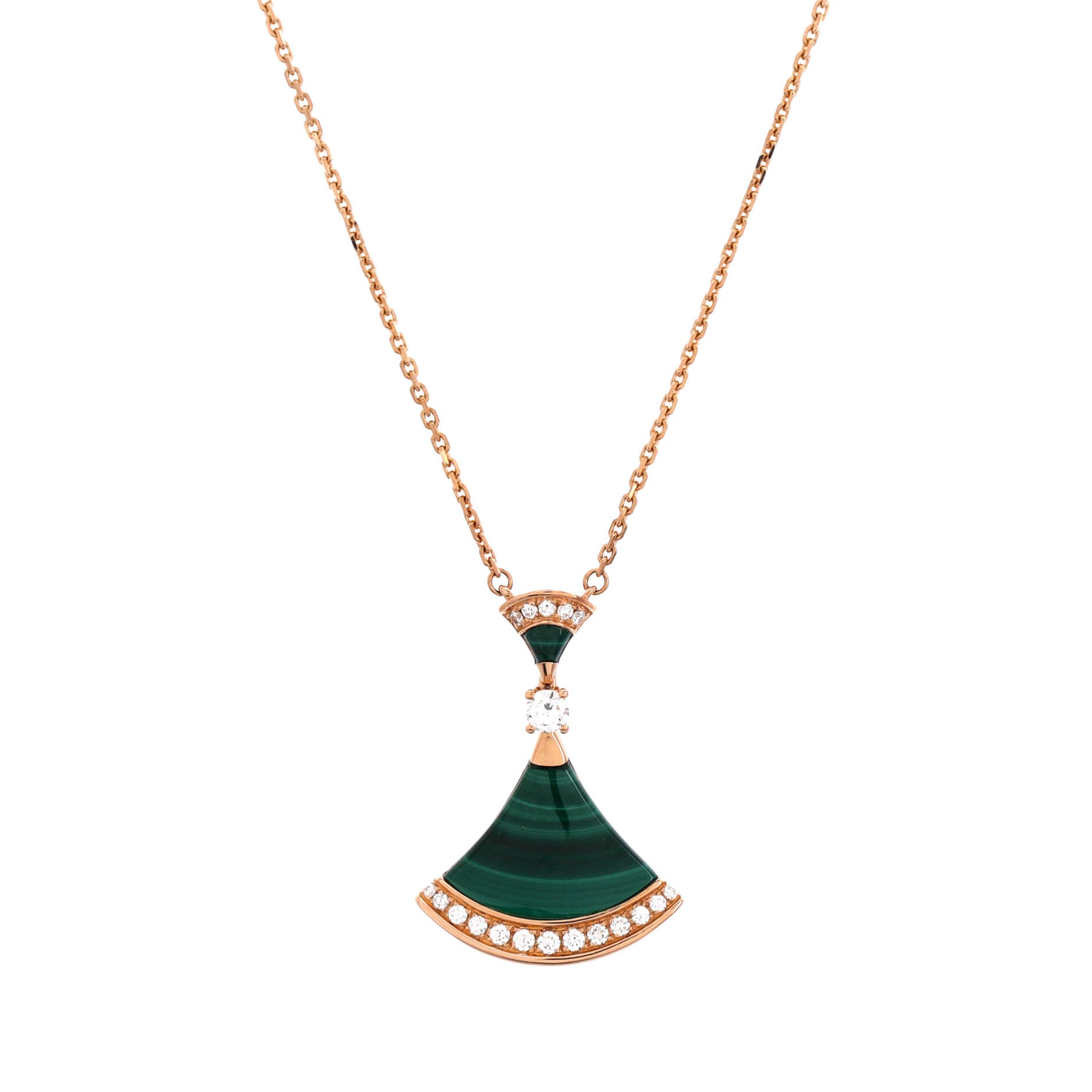 Divas' Dream Pendant Necklace 18K Rose Gold with Malachite and Diamonds Large