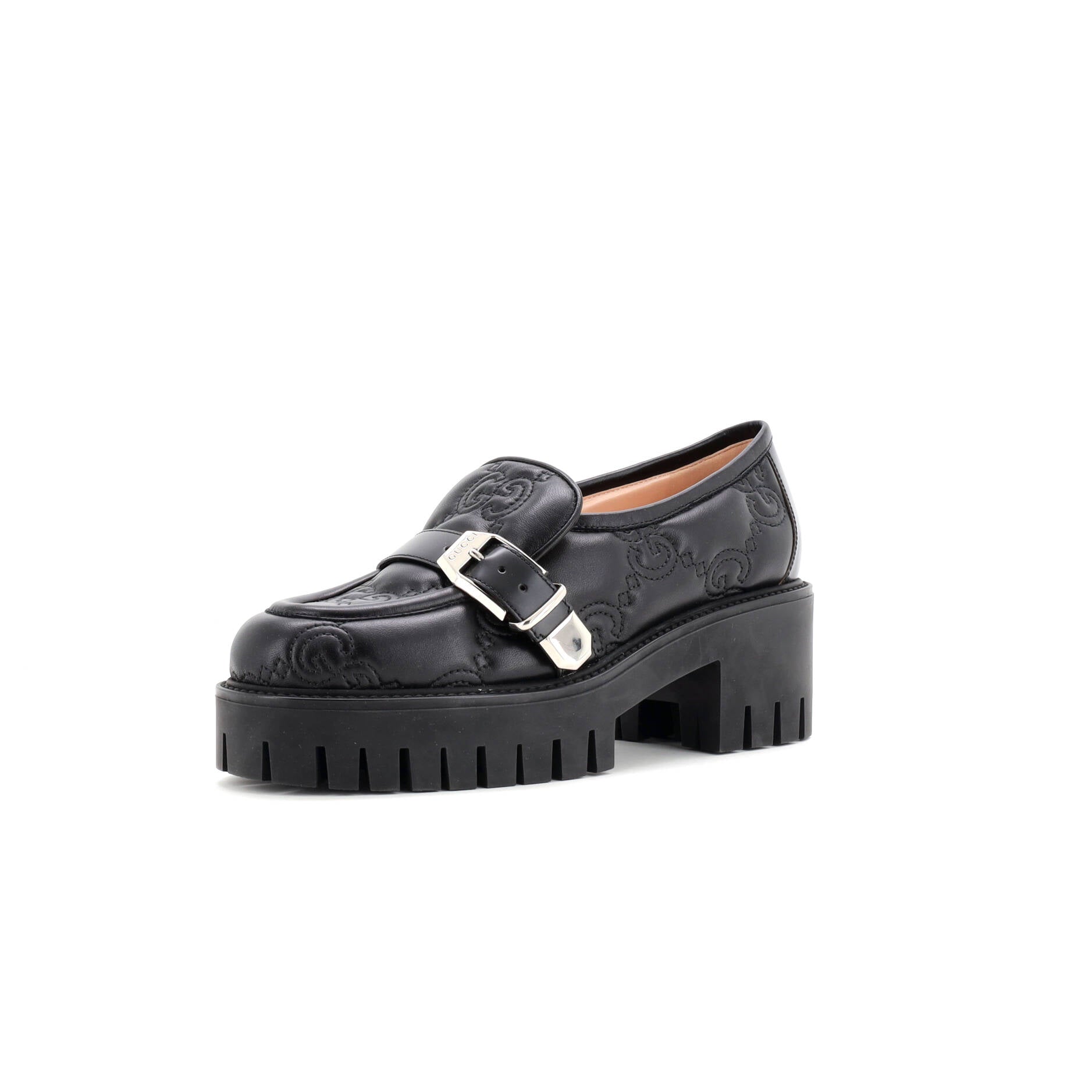 Women's Buckled Platform Lug Sole Loafers GG Matelasse Leather
