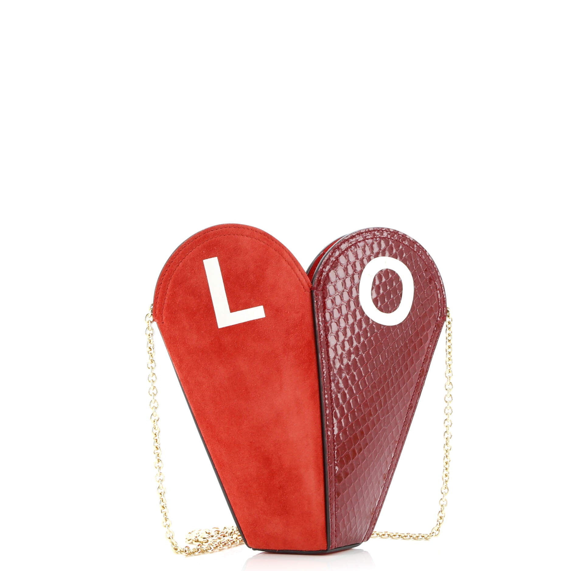 Valentine's Day Chain Heart Bag Leather with Suede and Snakeskin Small