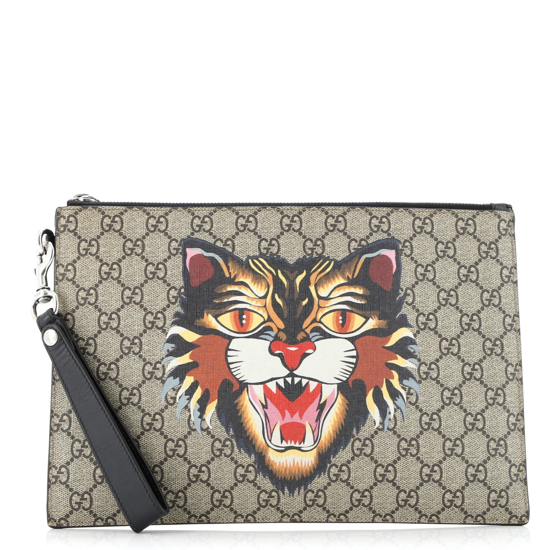 Zipped Pouch Angry Cat GG Coated Canvas Large