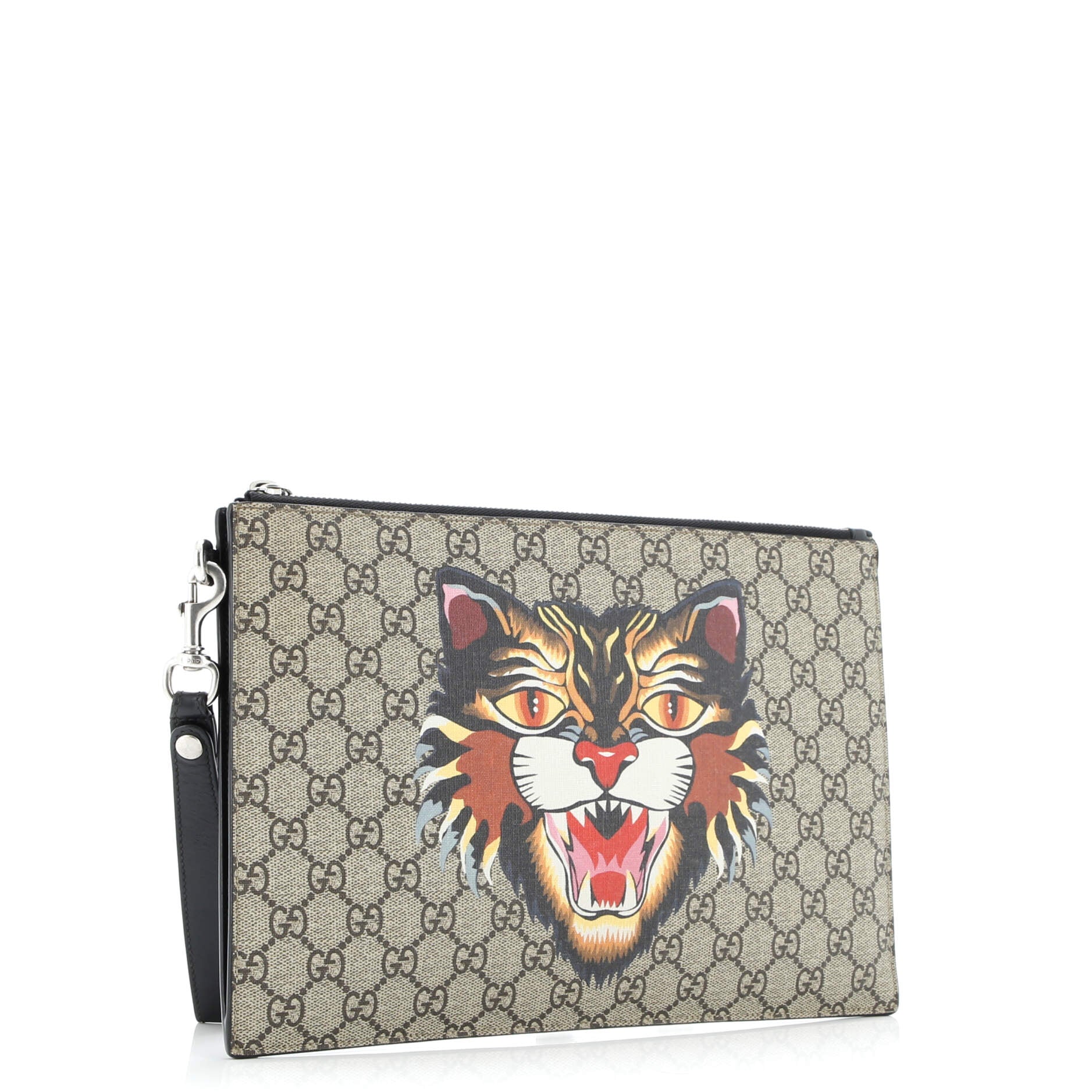 Zipped Pouch Angry Cat GG Coated Canvas Large