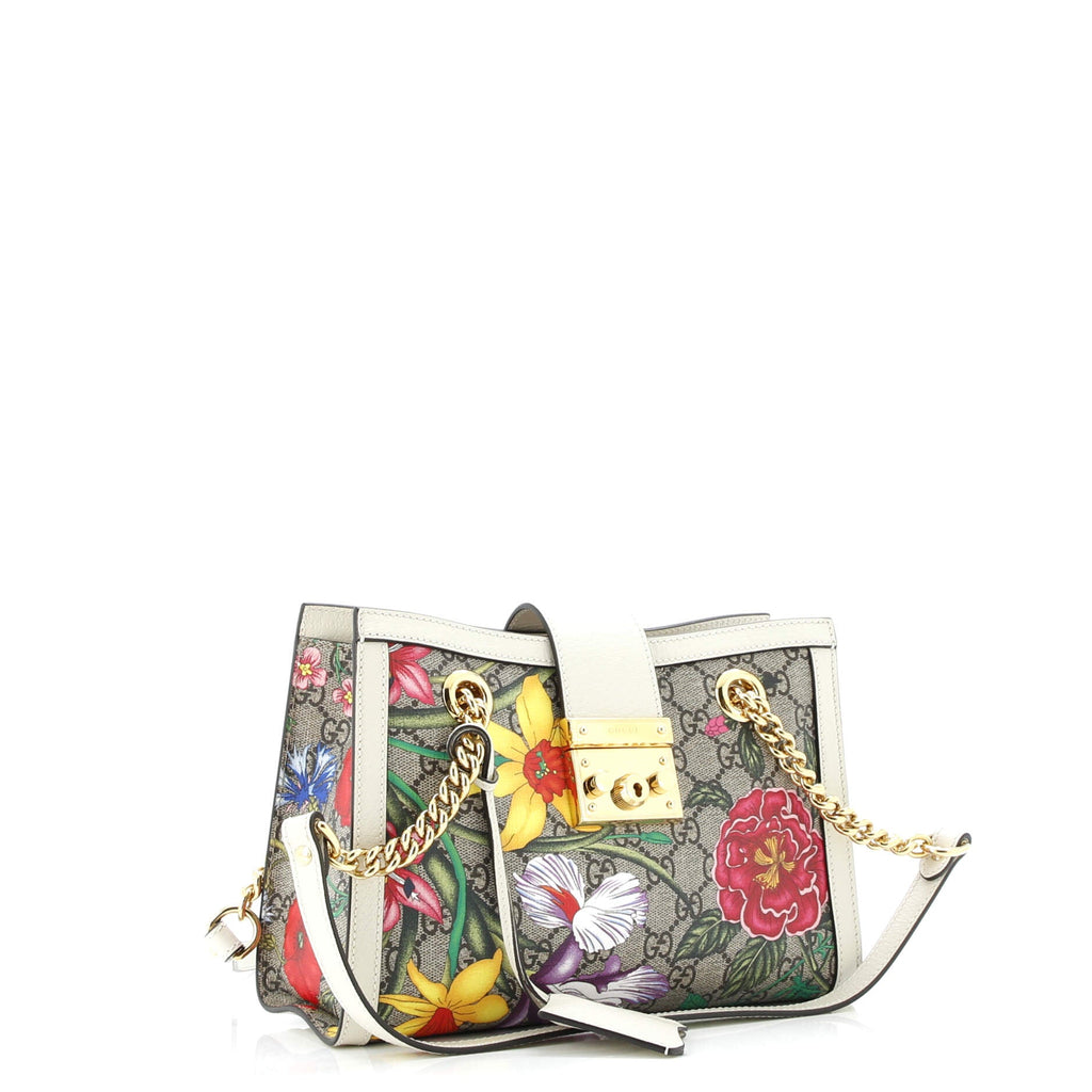 Padlock Chain Tote Flora GG Coated Canvas Small