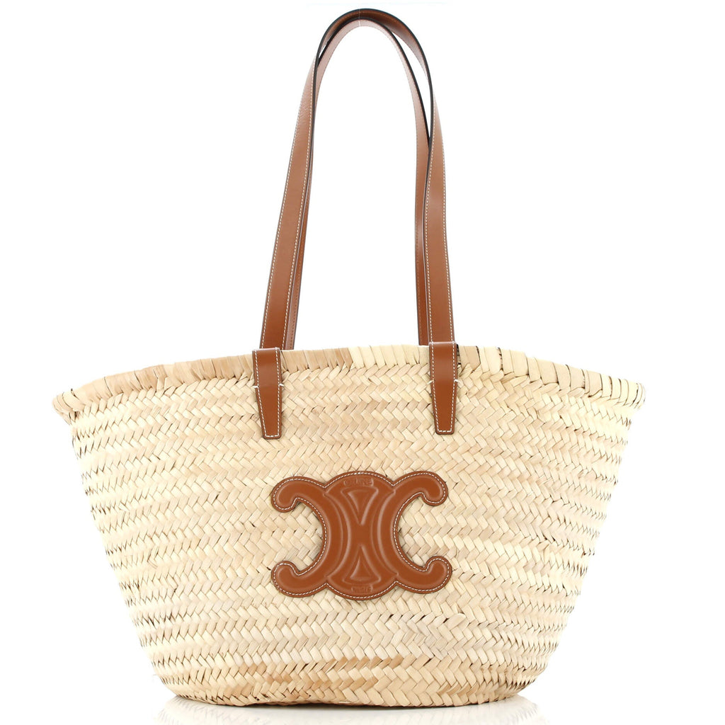 Triomphe Basket Shoulder Bag Raffia with Leather Large