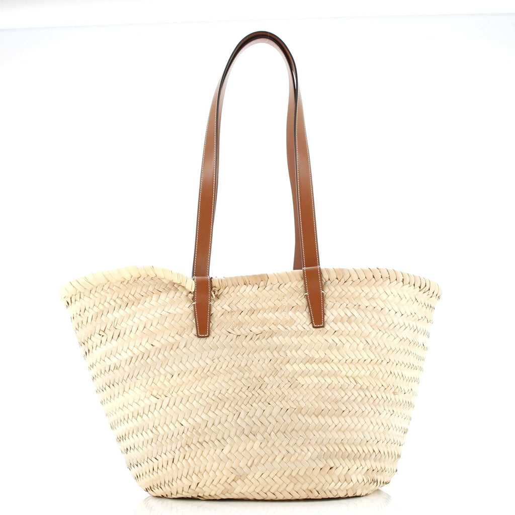 Triomphe Basket Shoulder Bag Raffia with Leather Large
