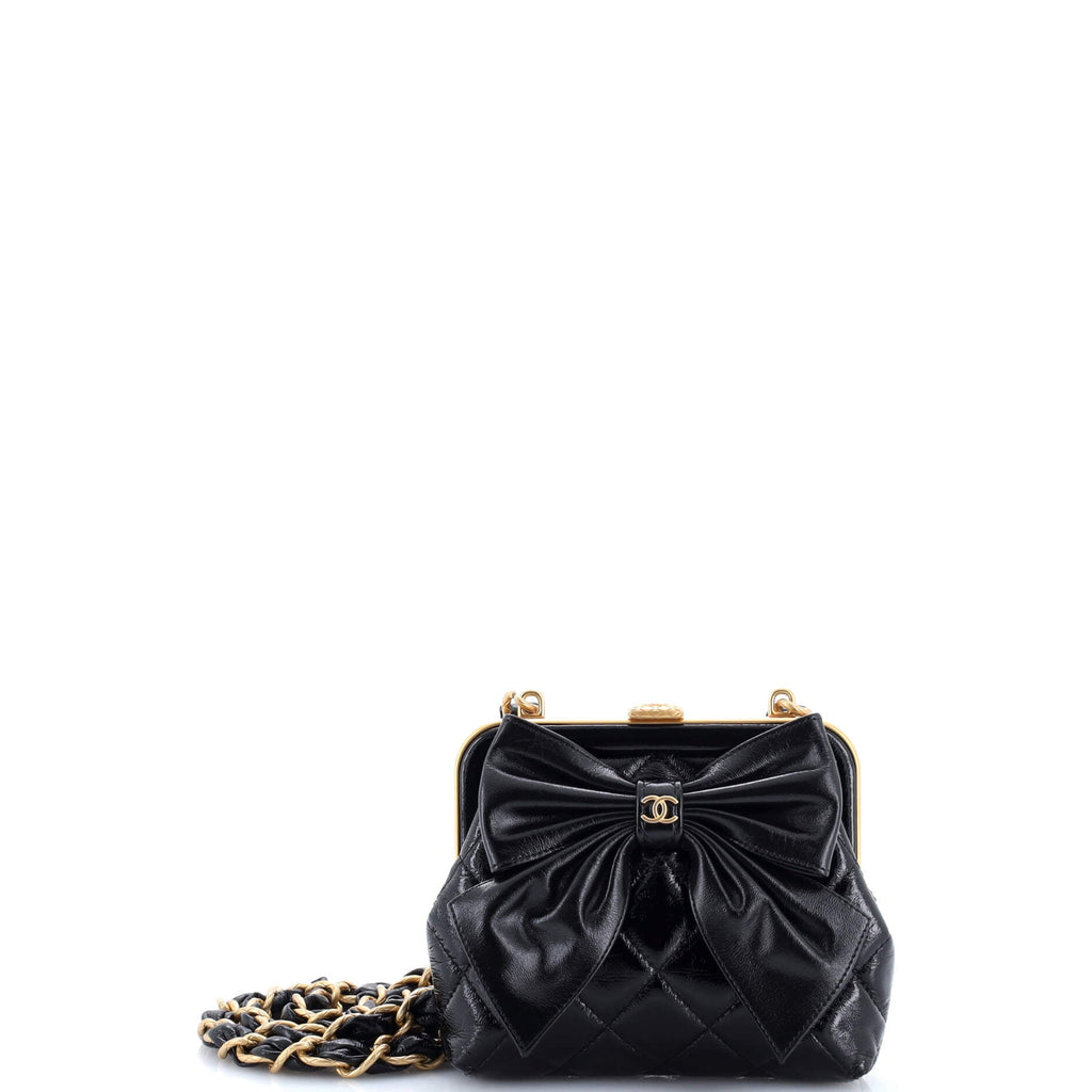 Bow Frame Clutch With Chain Quilted Patent with Lambskin Mini