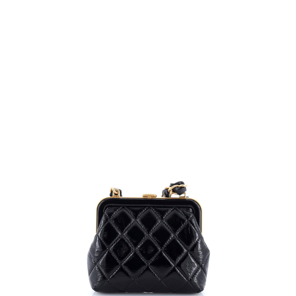 Bow Frame Clutch With Chain Quilted Patent with Lambskin Mini