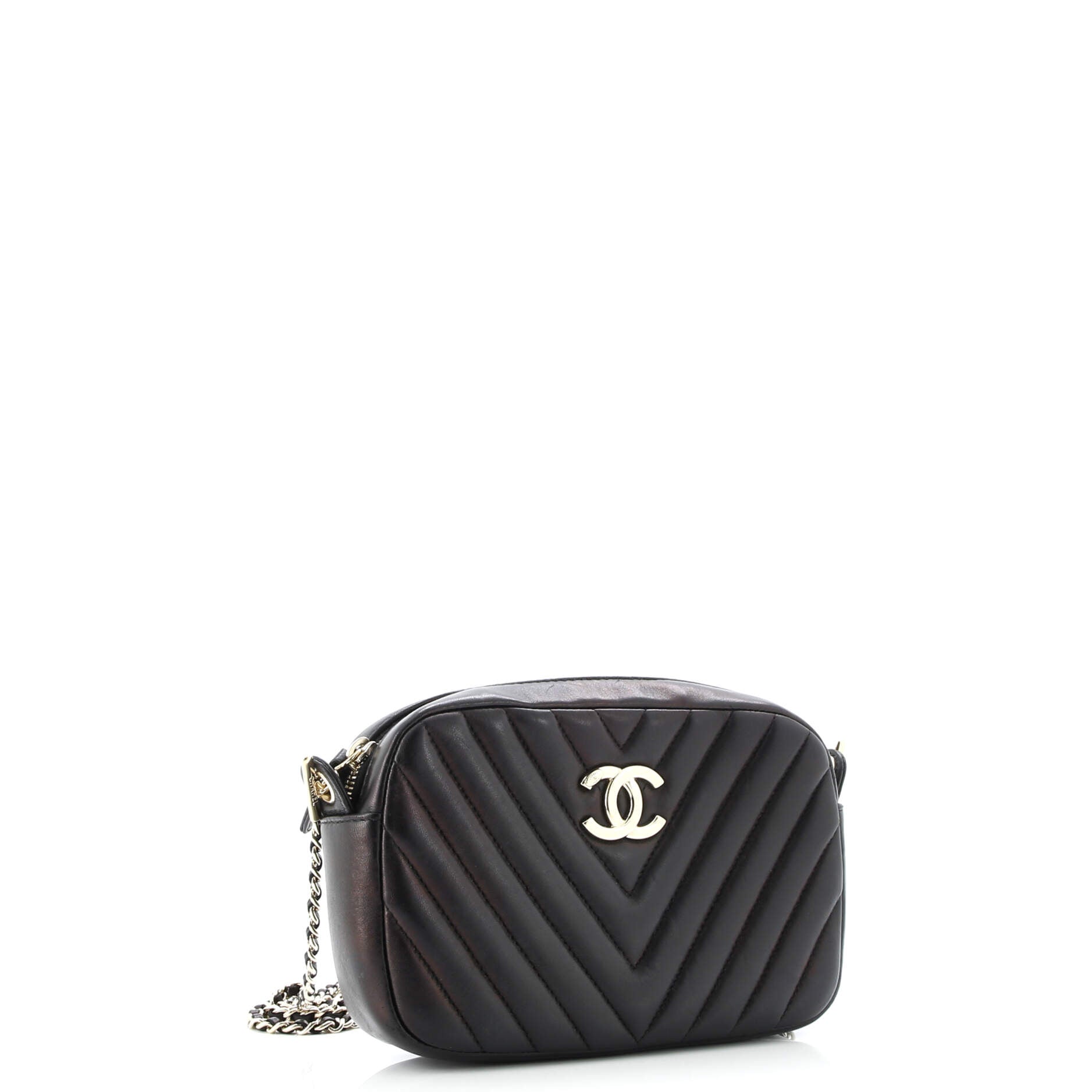 CC Camera Case with Chain Chevron Lambskin Small