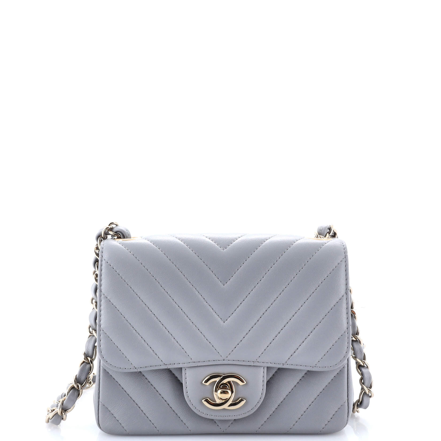 Square Classic Single Flap Bag Chevron Lambskin Mini