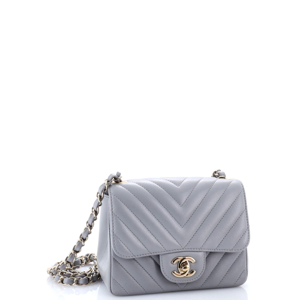 Square Classic Single Flap Bag Chevron Lambskin Mini
