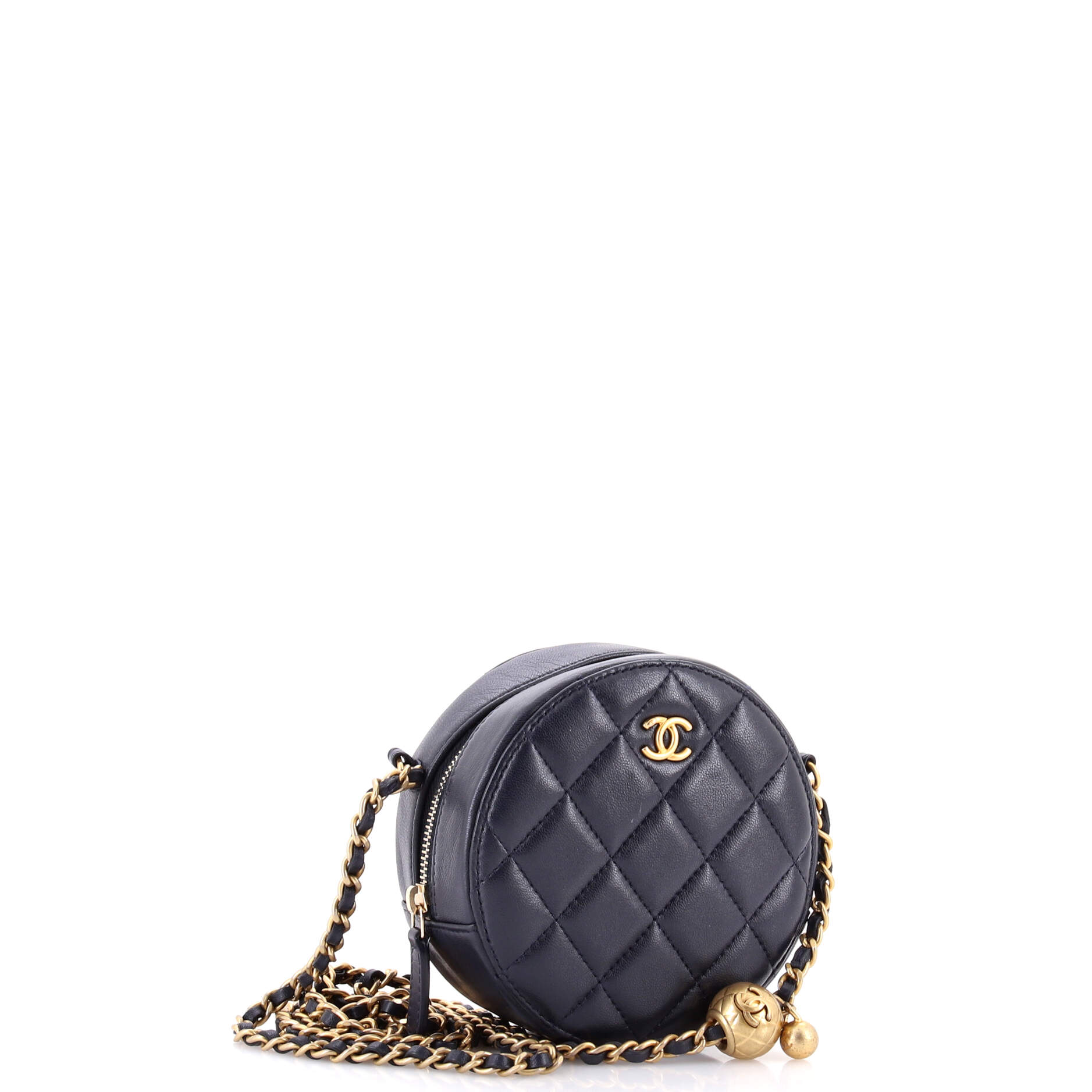 Pearl Crush Round Clutch with Chain Quilted Lambskin