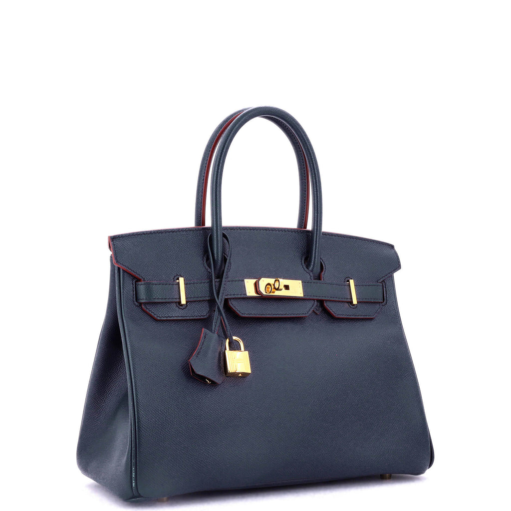 Contour Birkin Bag Bleu Indigo Epsom with Gold Hardware 30
