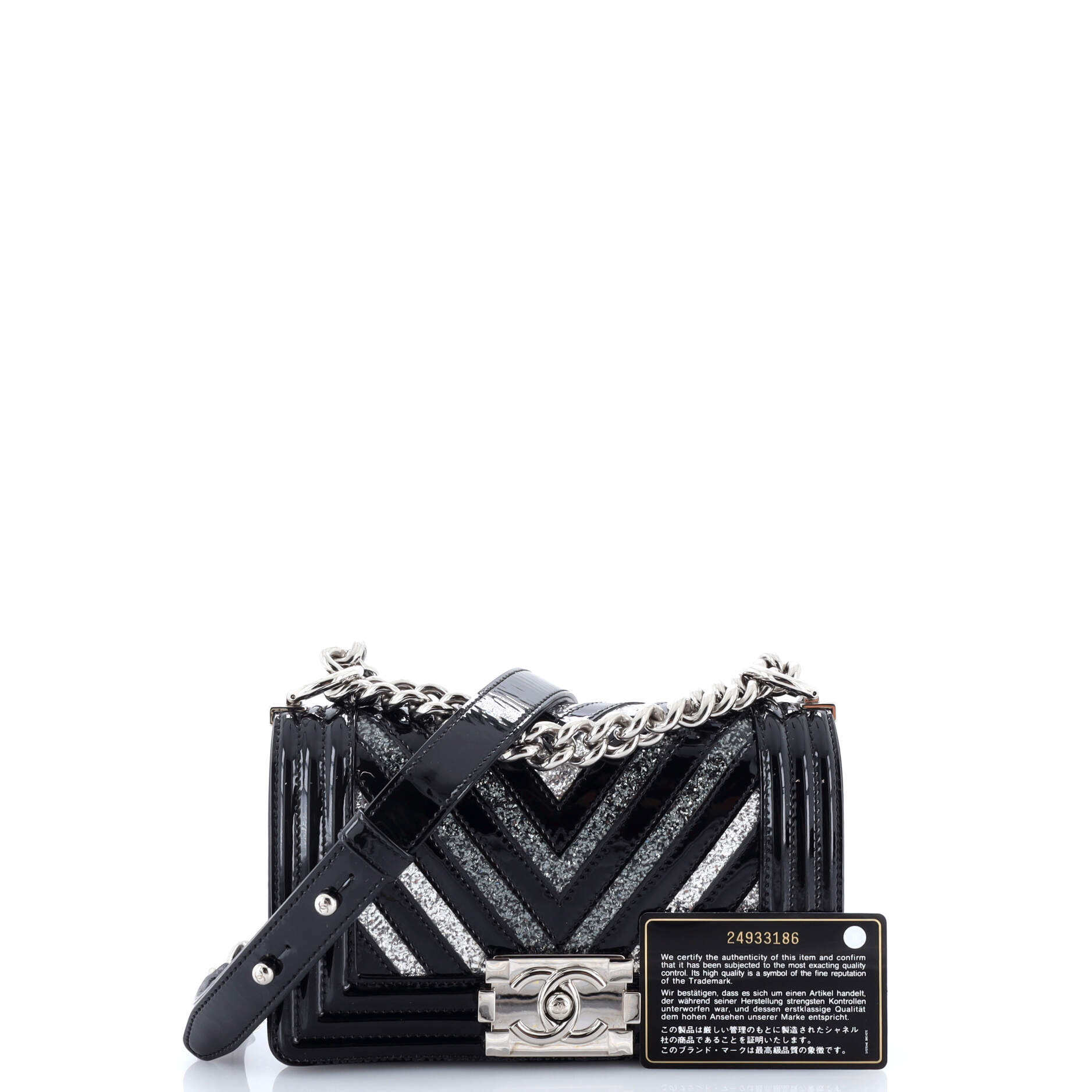 Boy Flap Bag Chevron Patent with Glitter PVC Small