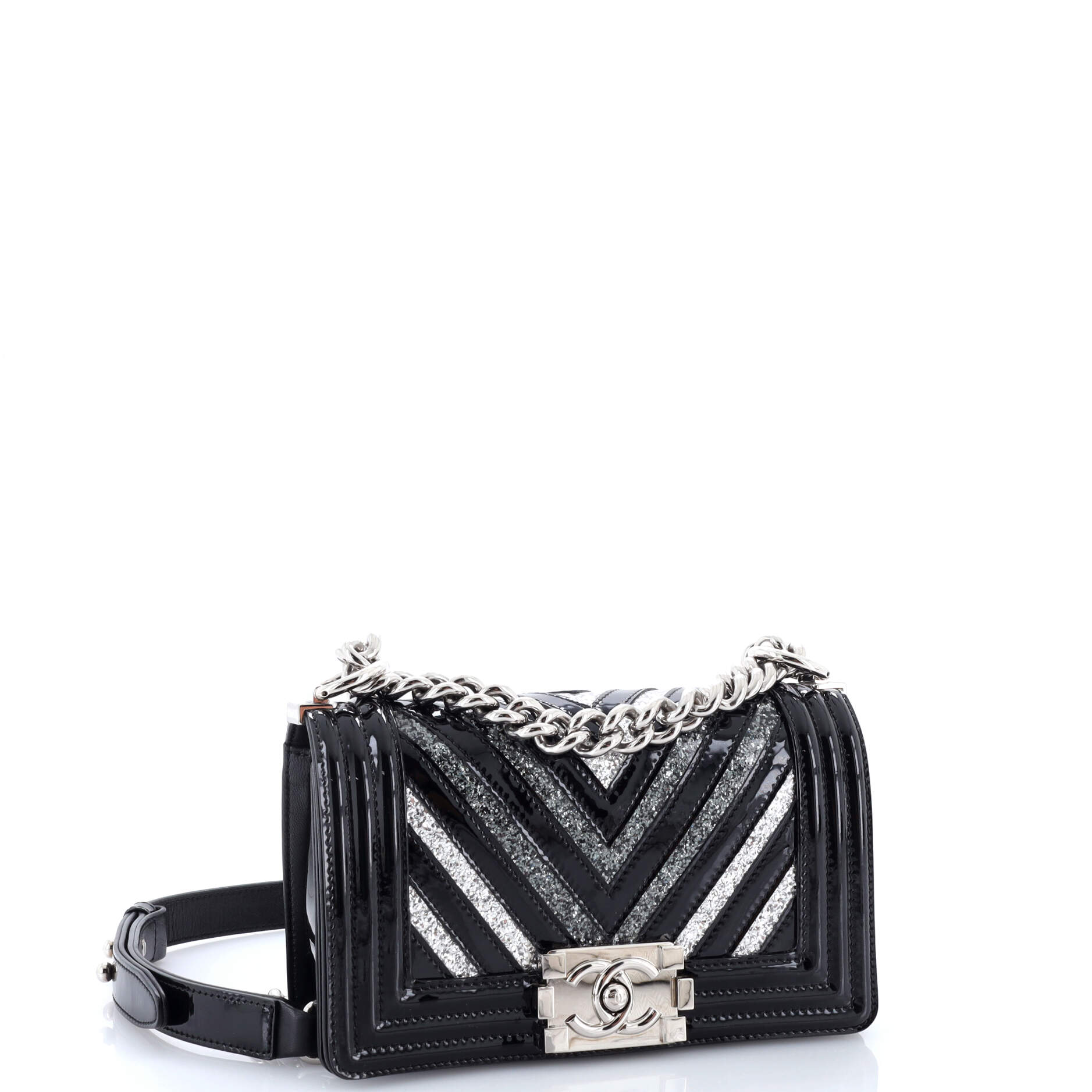 Boy Flap Bag Chevron Patent with Glitter PVC Small
