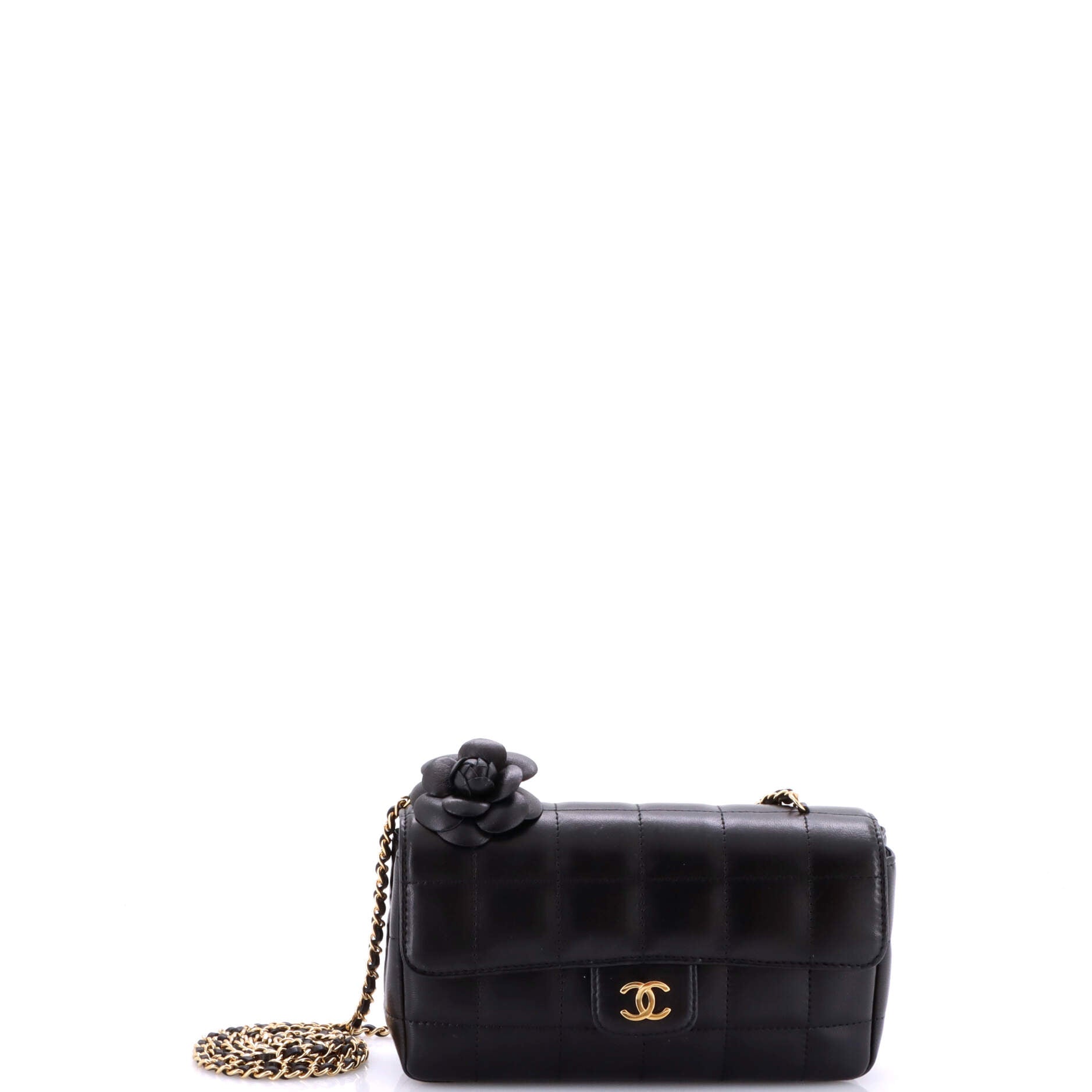 Camellia Chocolate Bar Flap Bag Quilted Lambskin Mini