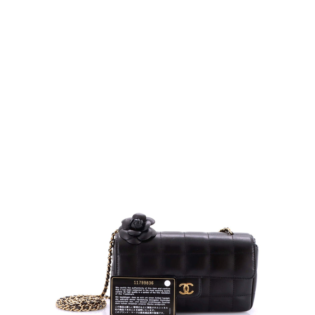 Camellia Chocolate Bar Flap Bag Quilted Lambskin Mini