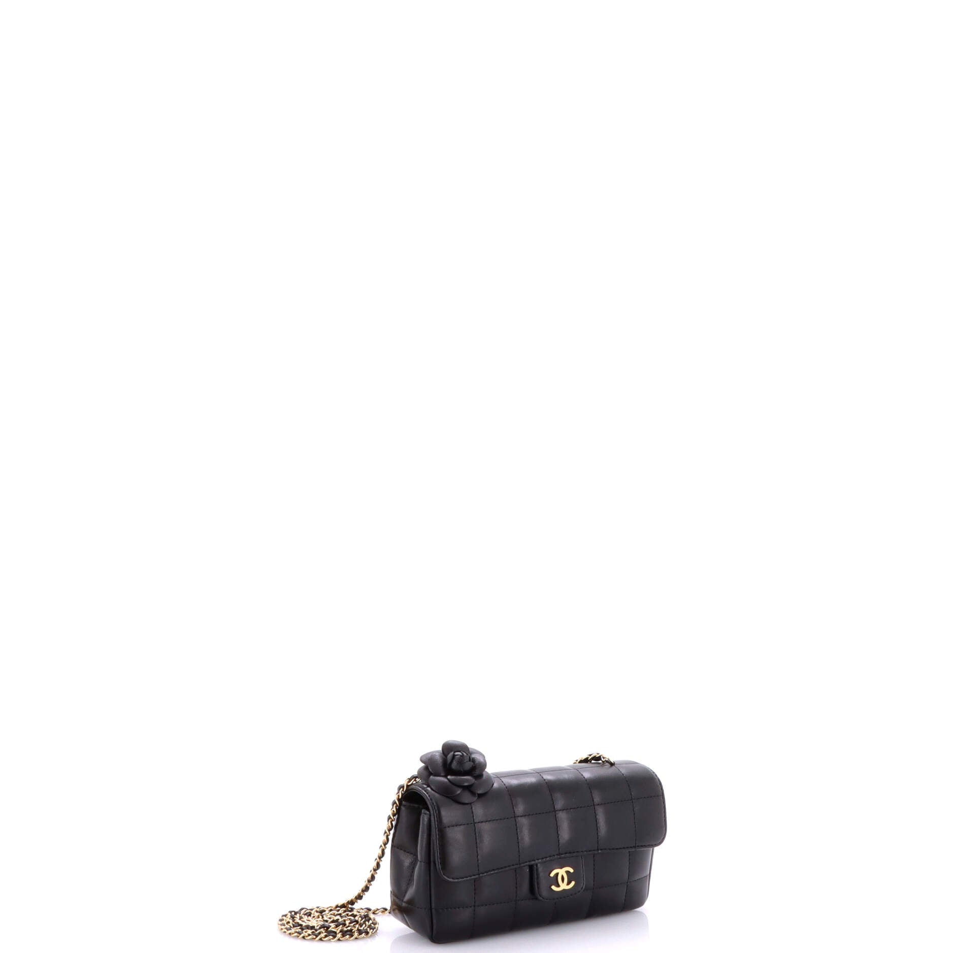 Camellia Chocolate Bar Flap Bag Quilted Lambskin Mini