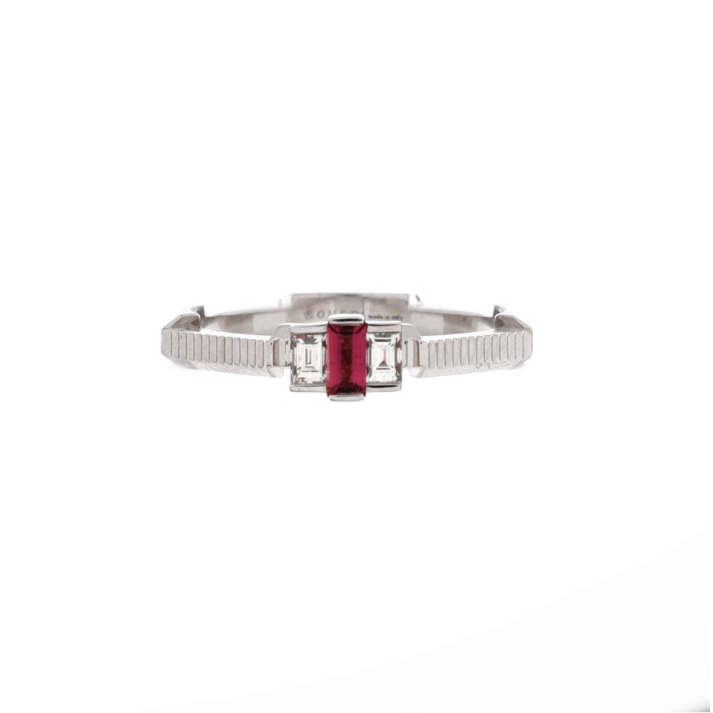 Link to Love Ring 18K White Gold with Baguette Diamonds and Rubelite