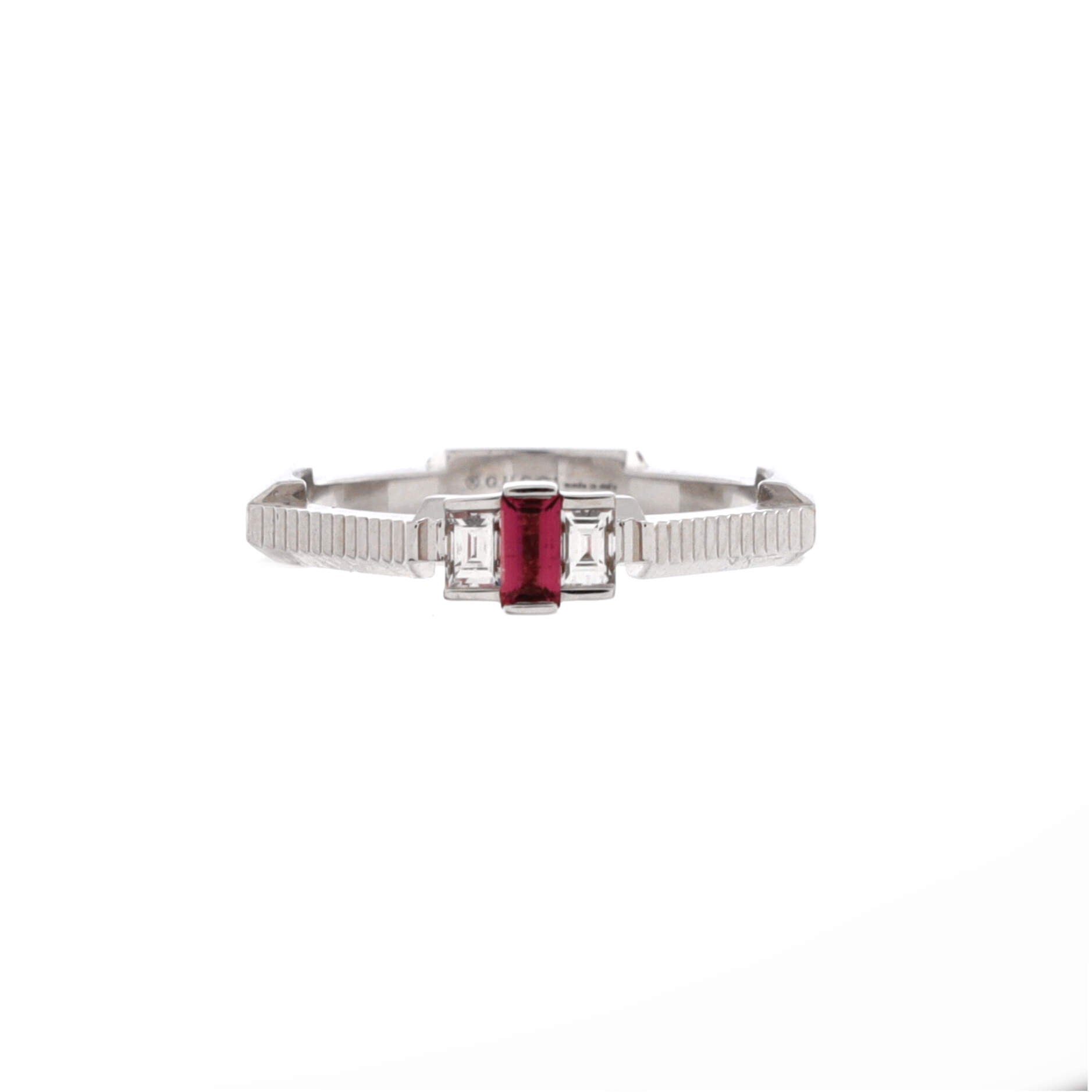 Link to Love Ring 18K White Gold with Baguette Diamonds and Rubelite