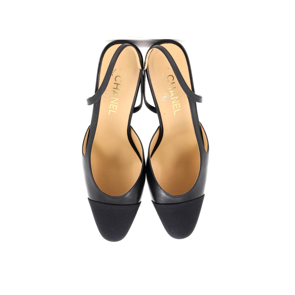 Women’s Cap Toe Slingback Pumps Leather with Grosgrain