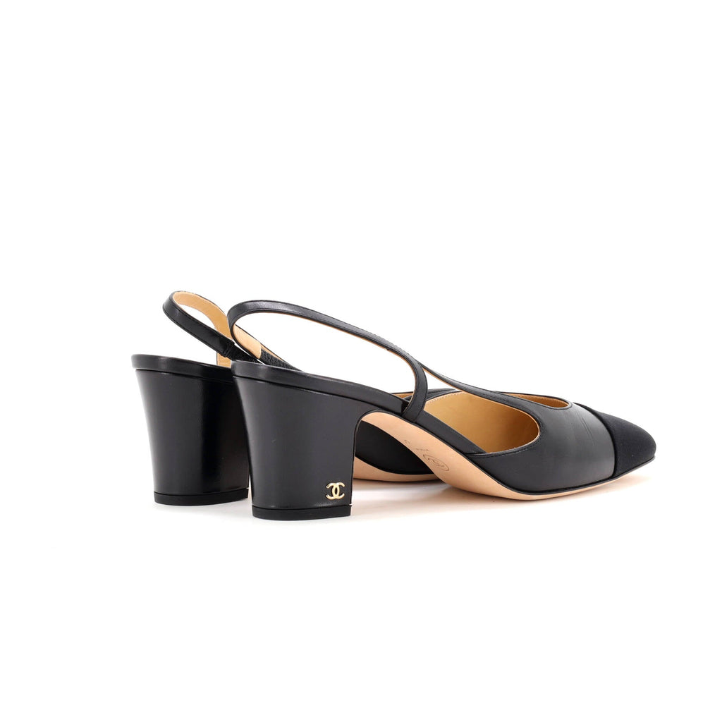 Women’s Cap Toe Slingback Pumps Leather with Grosgrain