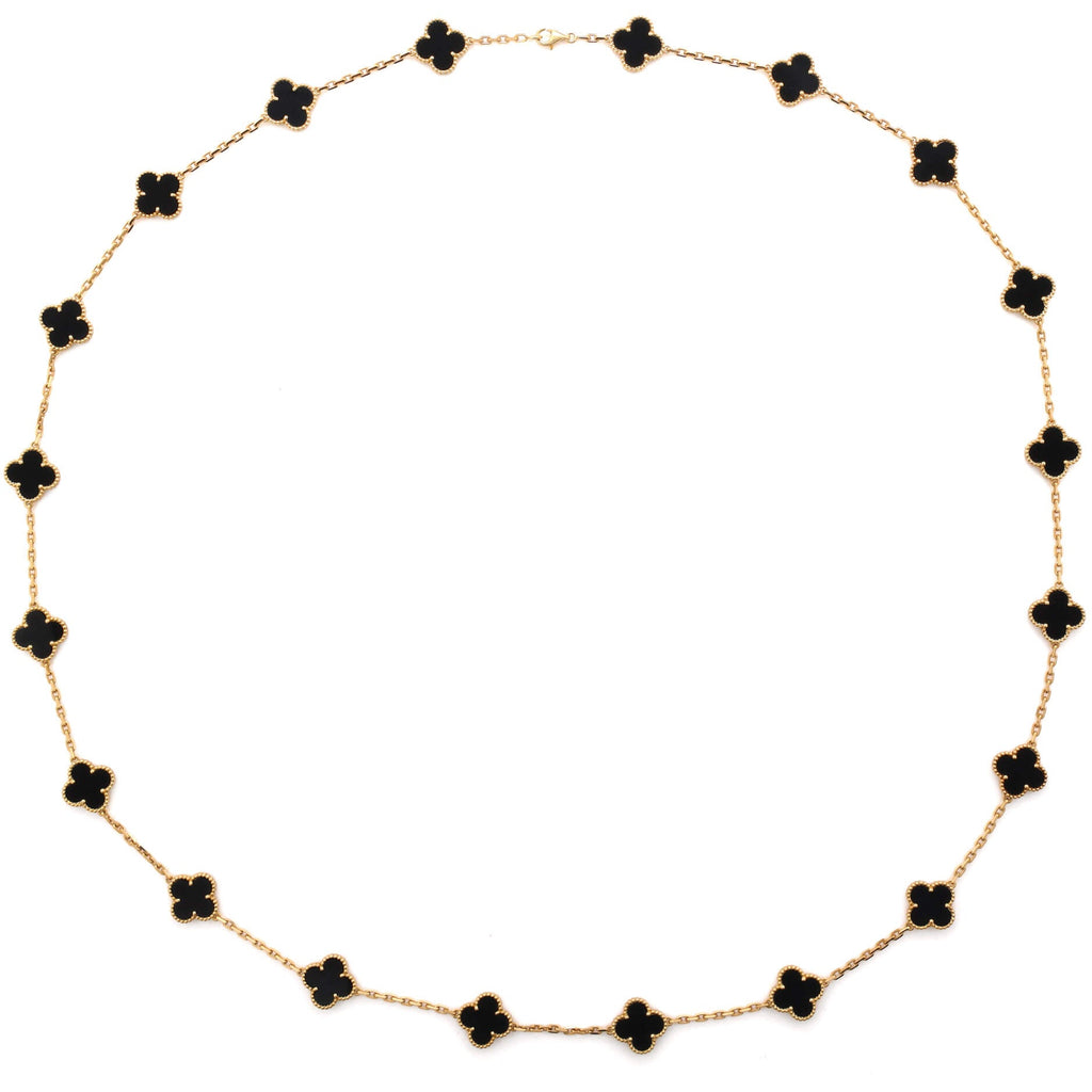 Vintage Alhambra 20 Motifs Necklace 18K Yellow Gold and Onyx