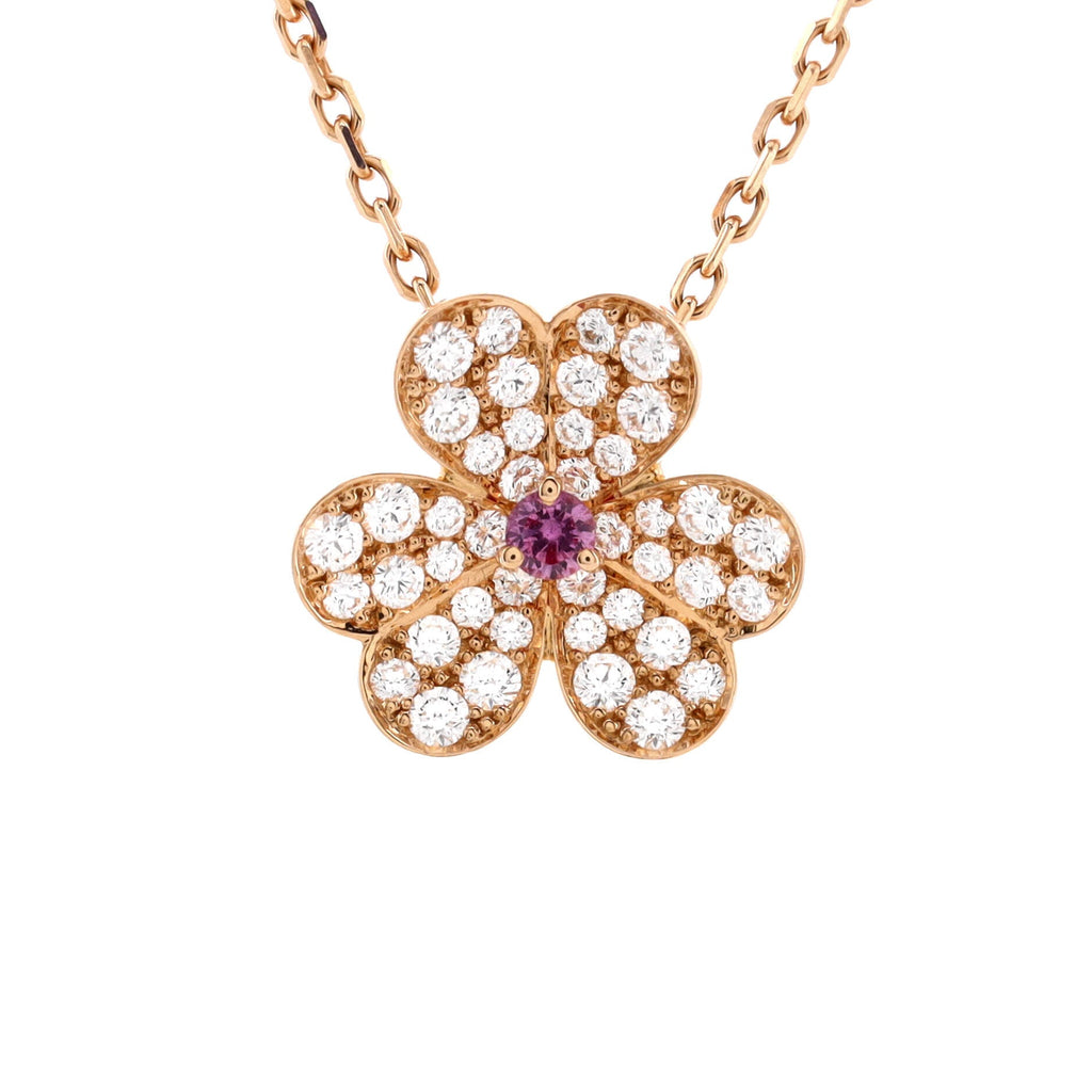 Frivole Pendant Necklace 18K Rose Gold with Pink Sapphire and Pave Diamonds Small