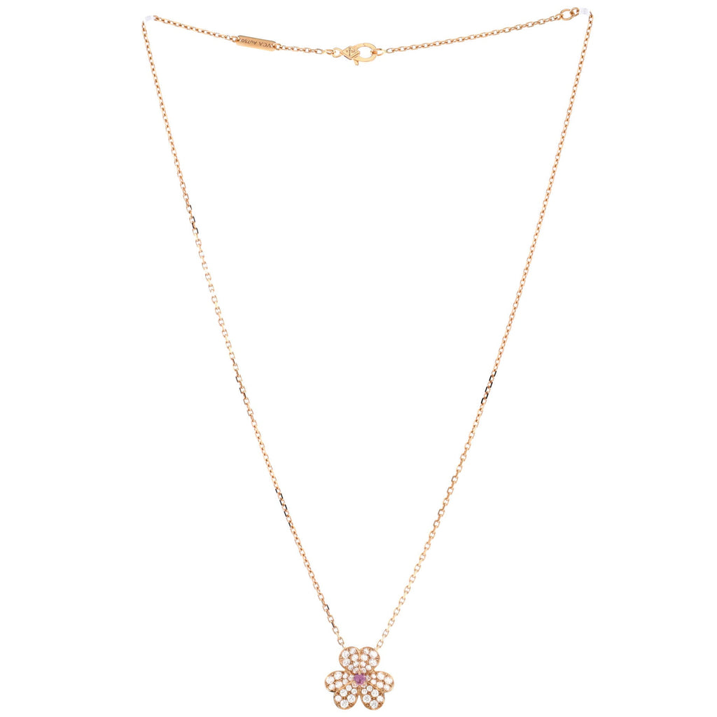 Frivole Pendant Necklace 18K Rose Gold with Pink Sapphire and Pave Diamonds Small