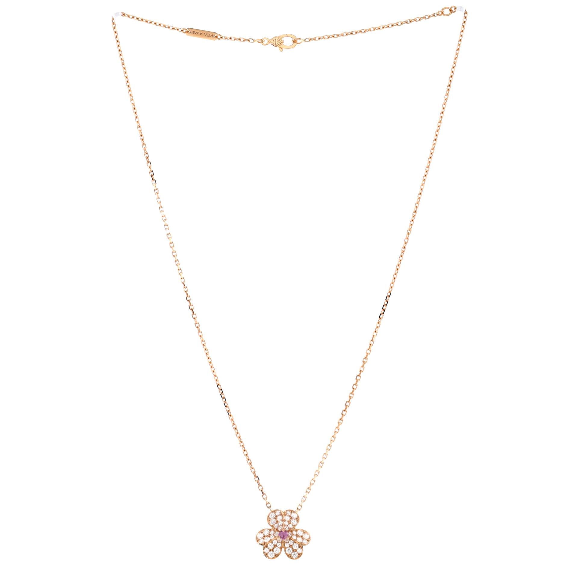 Frivole Pendant Necklace 18K Rose Gold with Pink Sapphire and Pave Diamonds Small