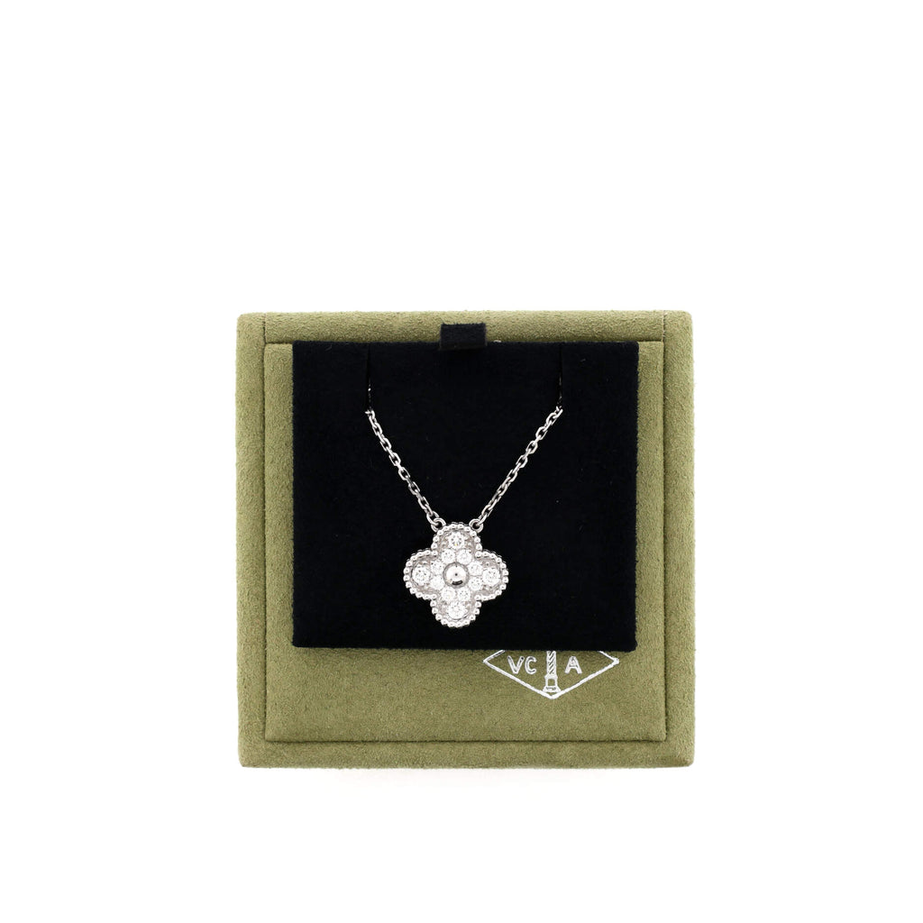 Vintage Alhambra Pendant Necklace 18K White Gold and Diamonds