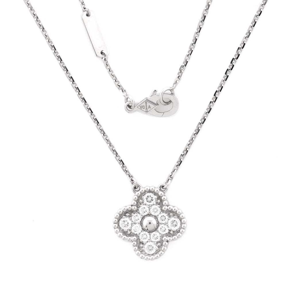 Vintage Alhambra Pendant Necklace 18K White Gold and Diamonds