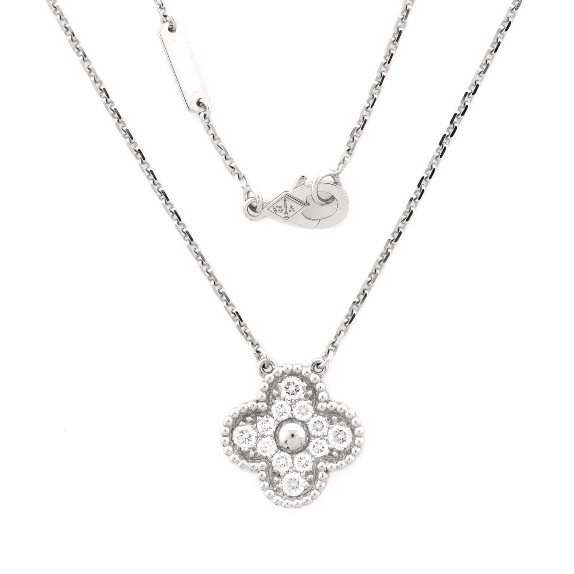 Vintage Alhambra Pendant Necklace 18K White Gold and Diamonds