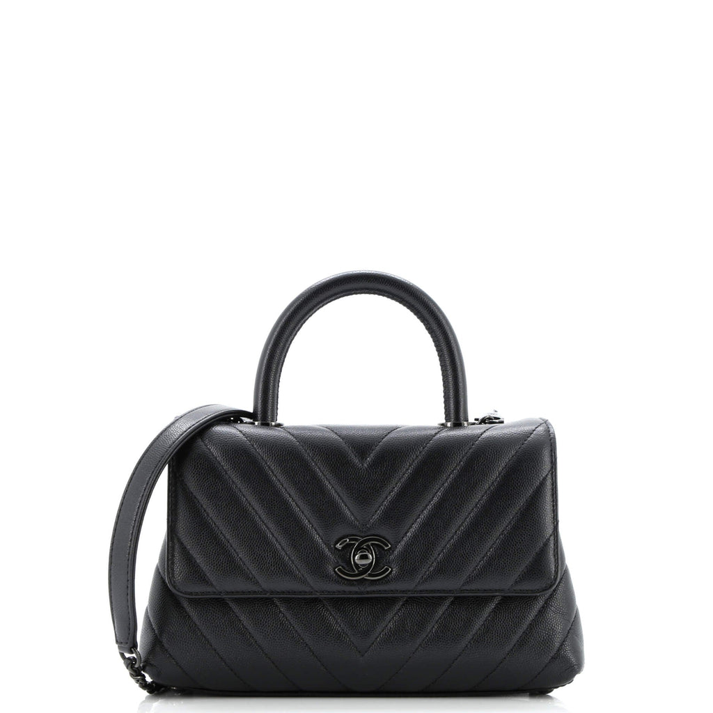 So Black Coco Top Handle Bag Chevron Caviar Mini