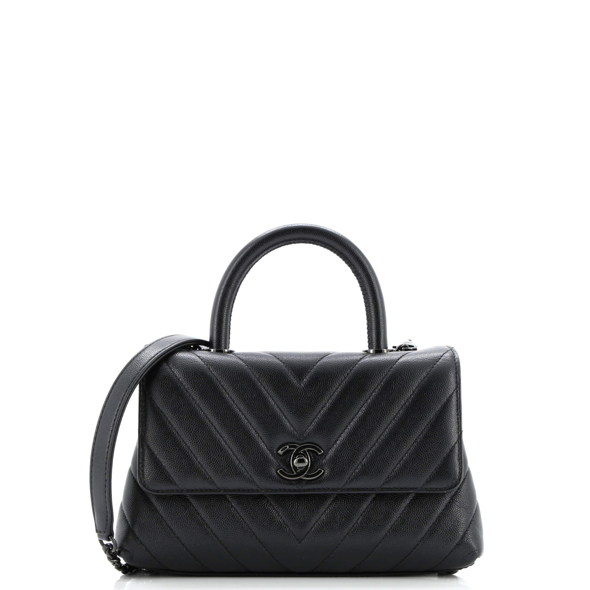 So Black Coco Top Handle Bag Chevron Caviar Mini