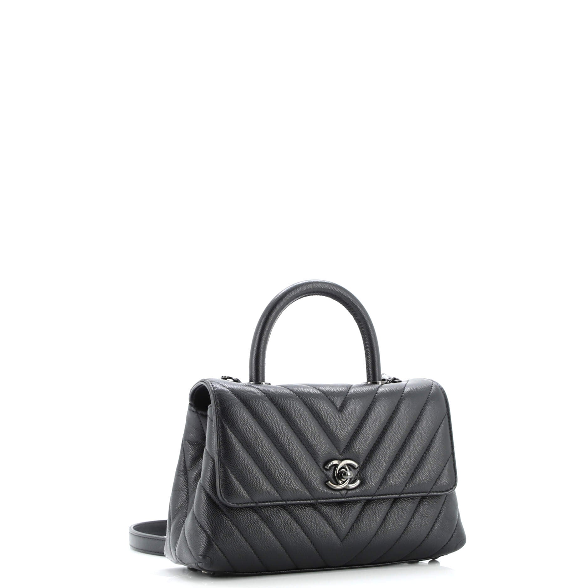 So Black Coco Top Handle Bag Chevron Caviar Mini